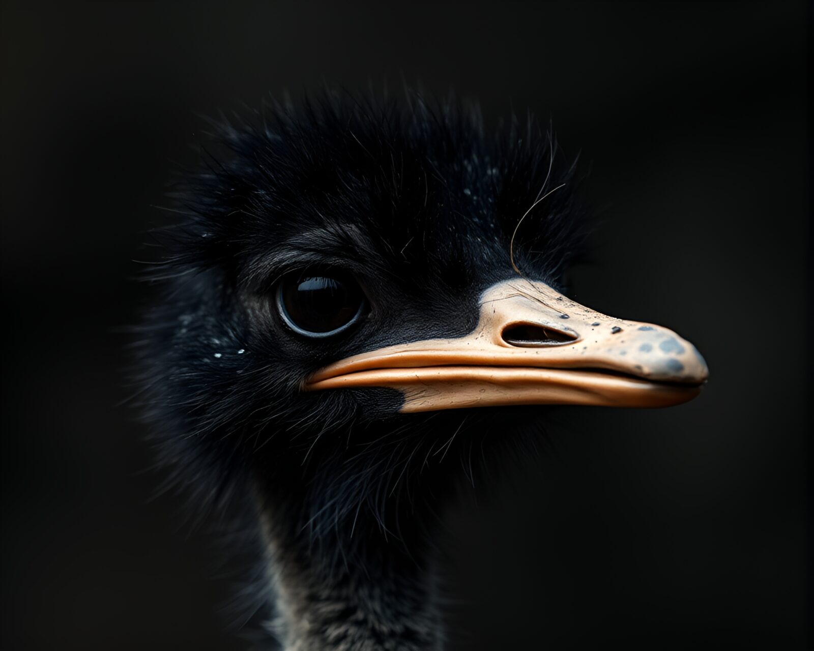 Eerie ostrich surrounded by mildew in noir lighting