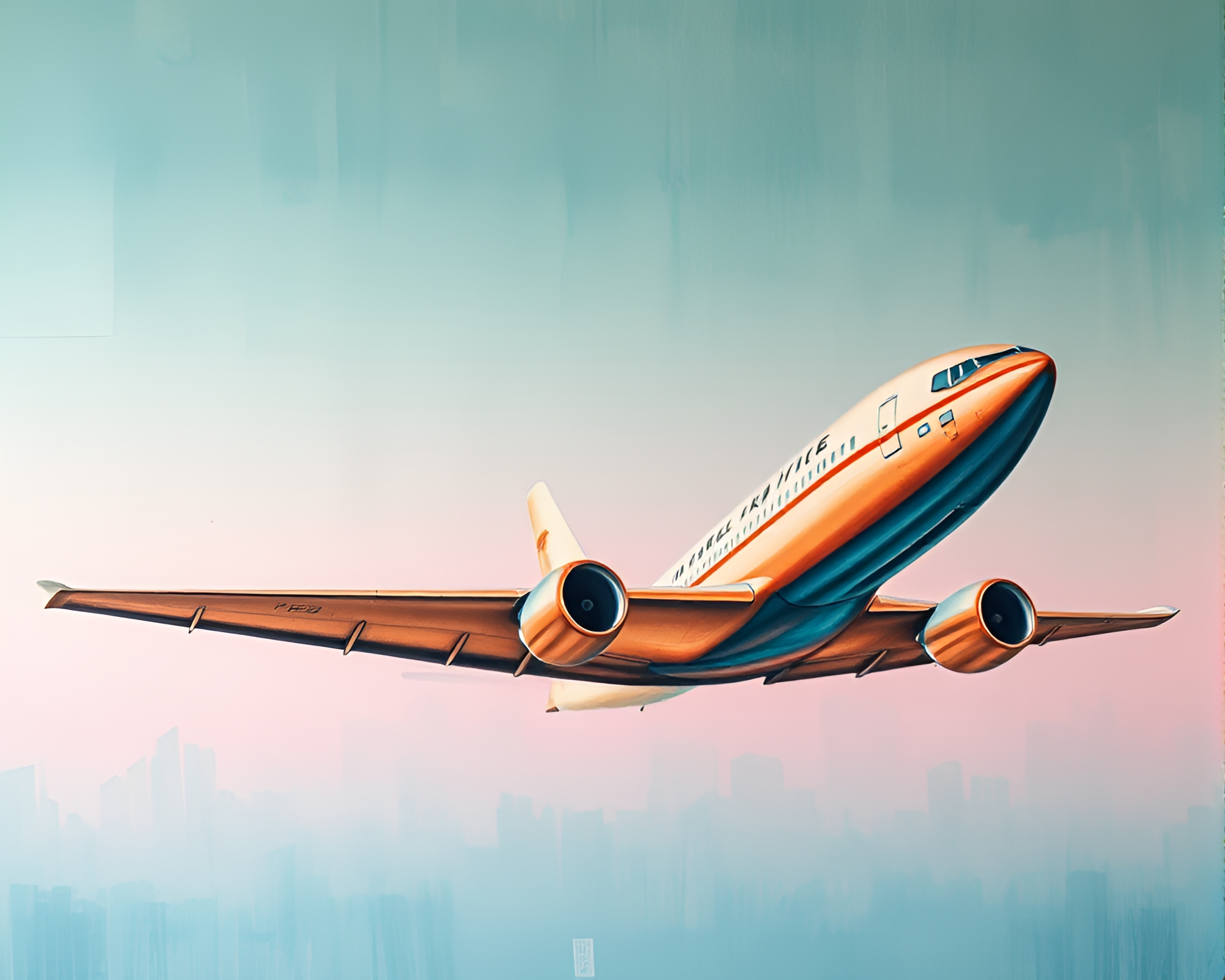 Vintage Airplane Mural with Copper Verdigris Patina – free AI stock image