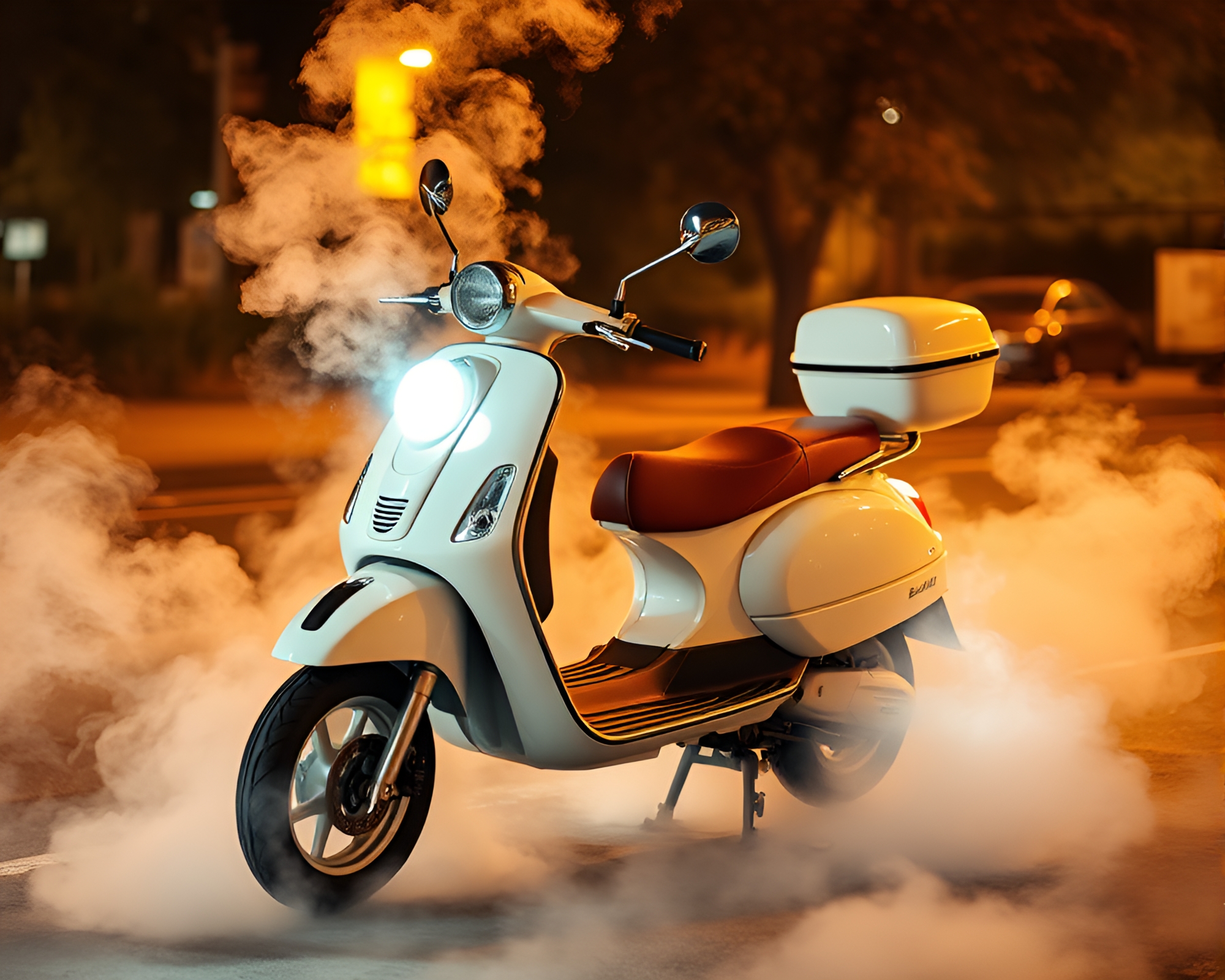 Retro-futurism Electric Scooter in Off-White Steam Vapor – free AI stock image