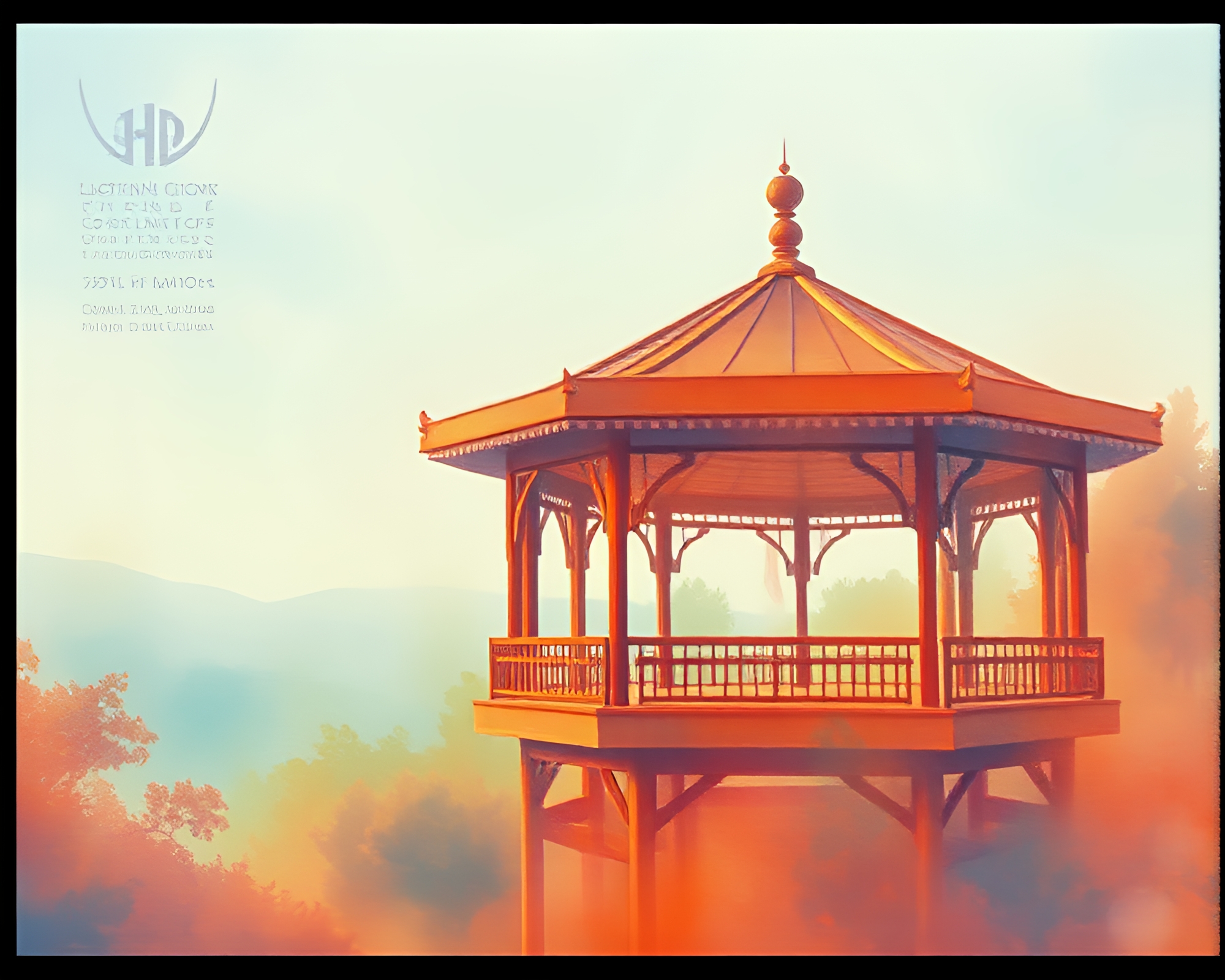 80s VHS Watercolor Floating Pavilion – free AI stock image