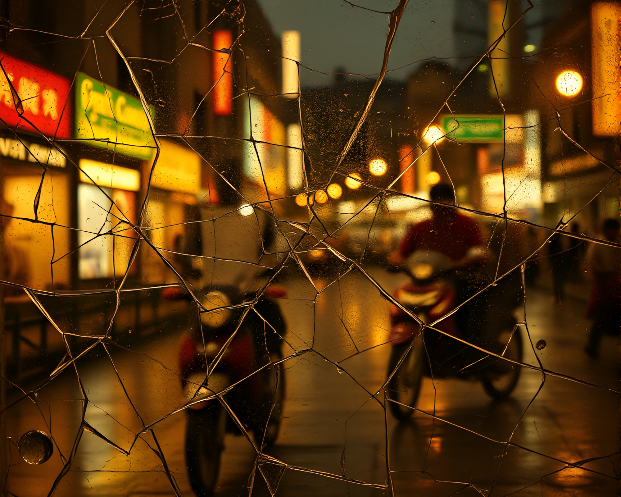 Sepia-toned Rickshaw Reflection in Broken Glass Impasto Art – free AI stock image