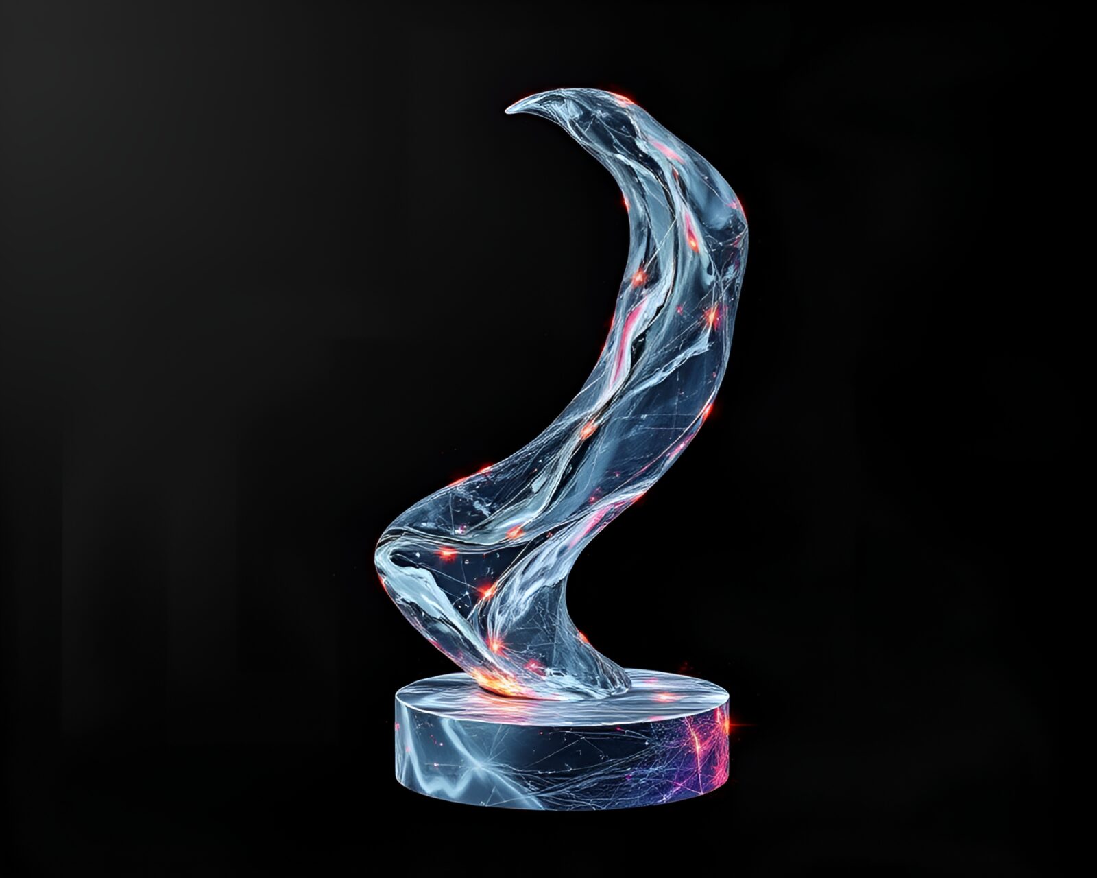 Chalkboard-style drawing of a glowing marble sculpture with glitch effects