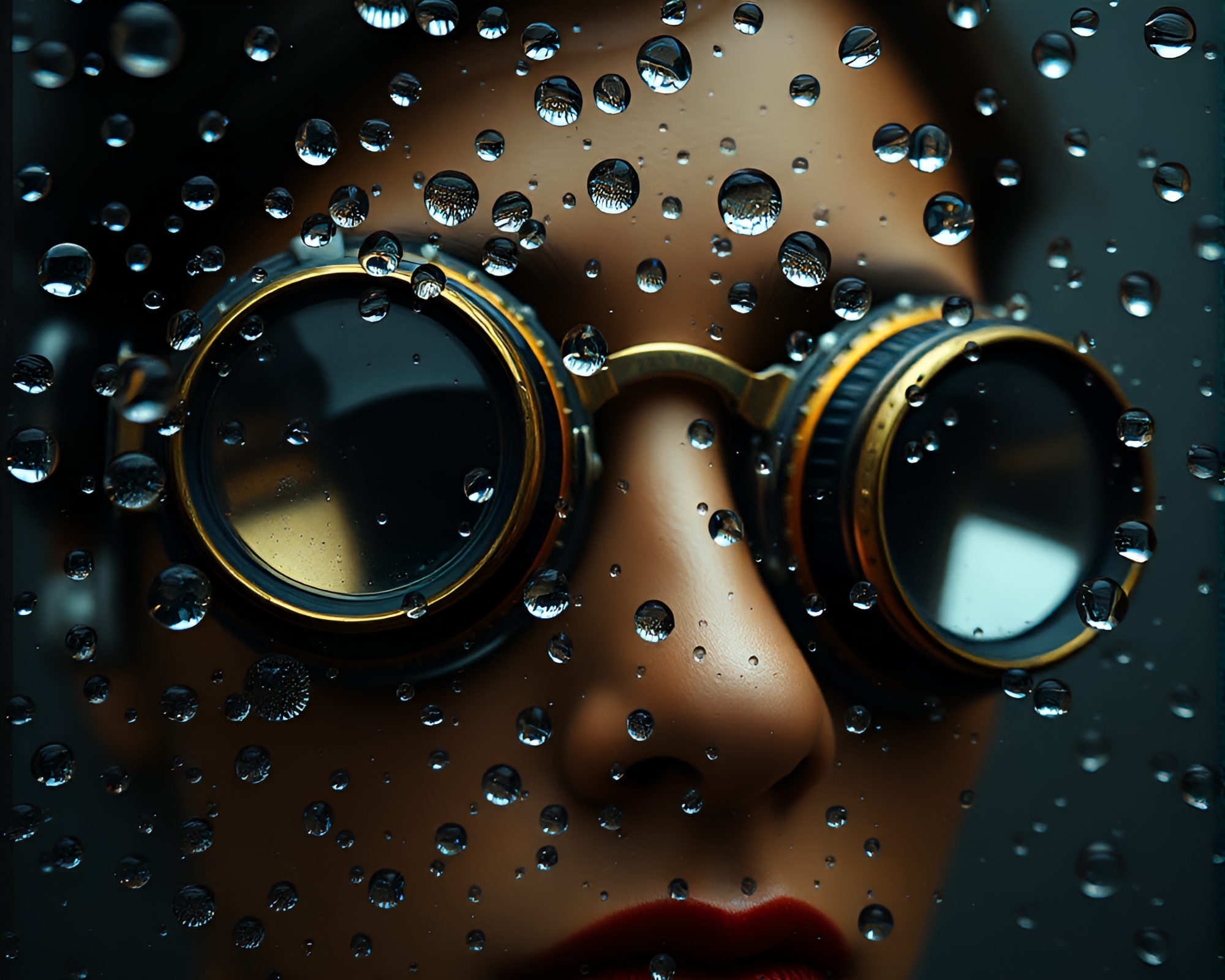 Steampunk Goggles & Water Droplets Art Composition – free AI stock image