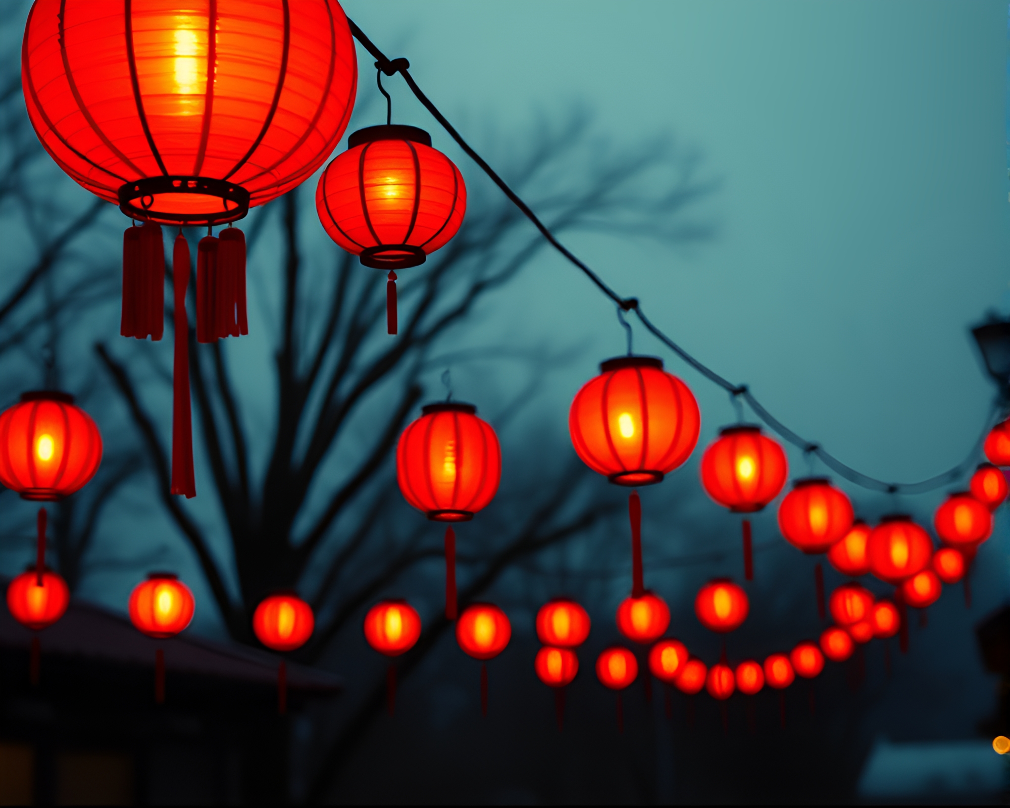 Surreal Floating Lanterns Amid Film Sprocket Holes – free AI stock image