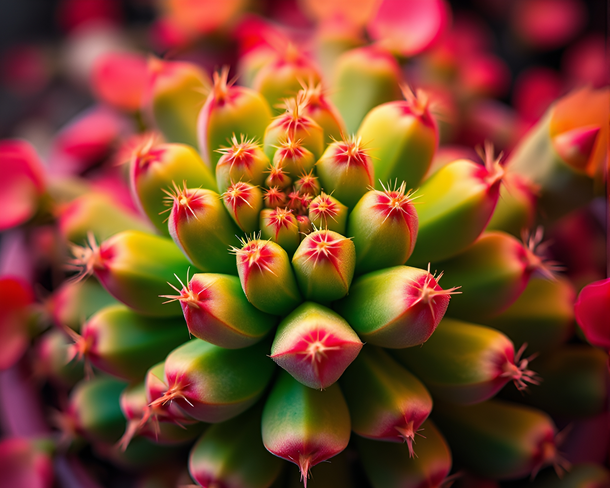 Neon Cactus Among Acid Wash Flower Petals – free AI stock image