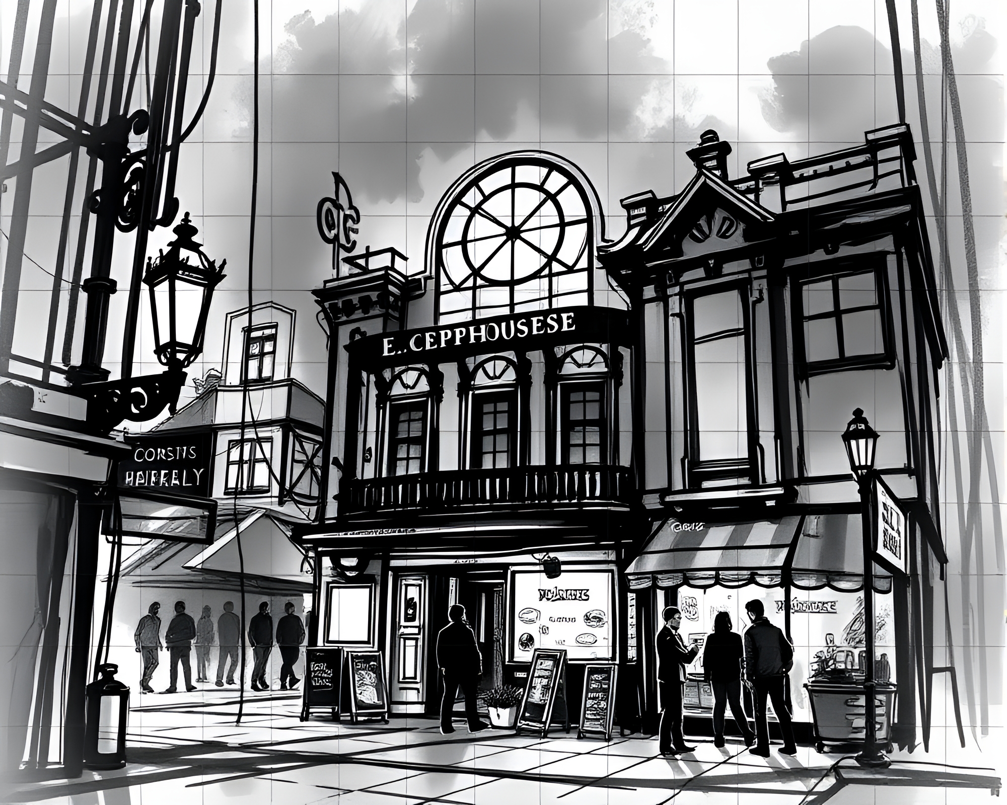Charcoal Sketch Opera-House Glow Graphic Novel Scene – free AI stock image