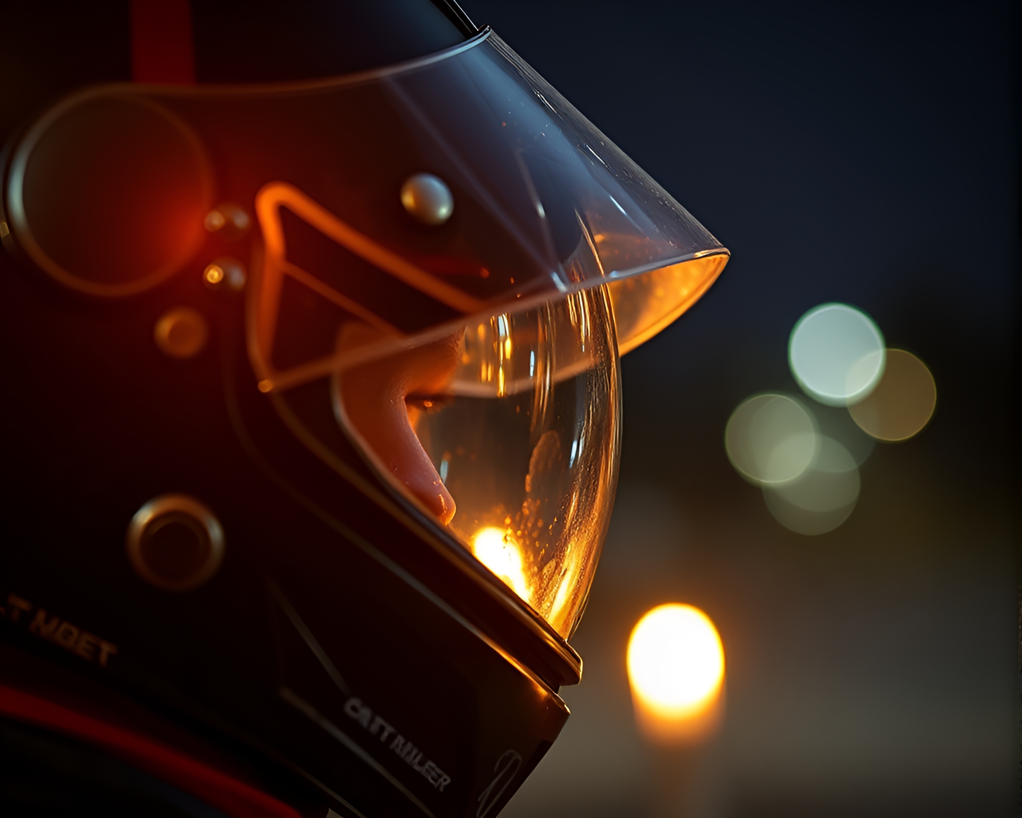 Intense Close-Up of Candlelit Helmet – free AI stock image