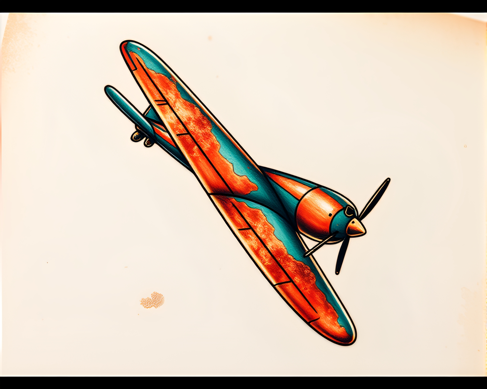 Copper Verdigris Airplane Prism Tattoo Art – free AI stock image