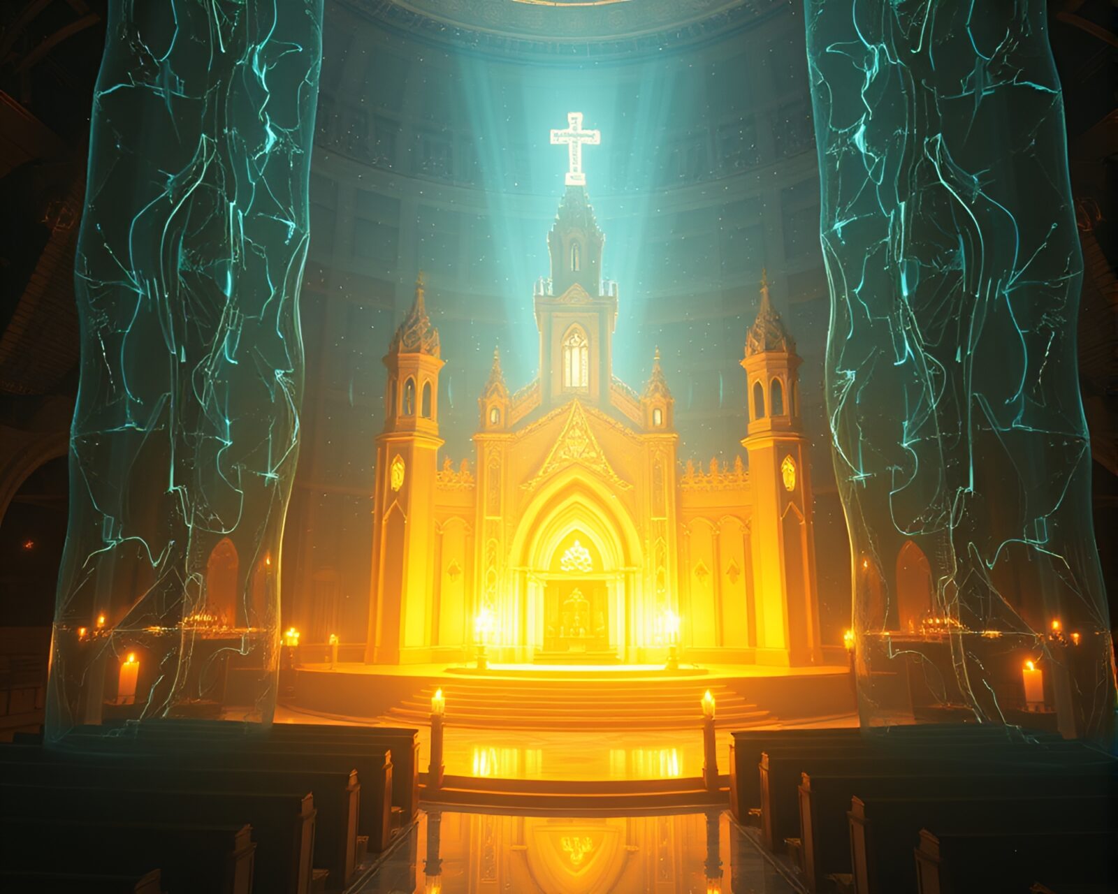 Ethereal 3D scan of a Zero-Point Energy Reactor in candlelit church