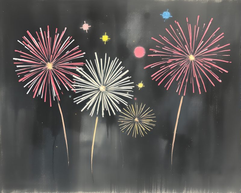 Explosive Fireworks Charcoal Sketch in Muted Pastels – free AI stock image