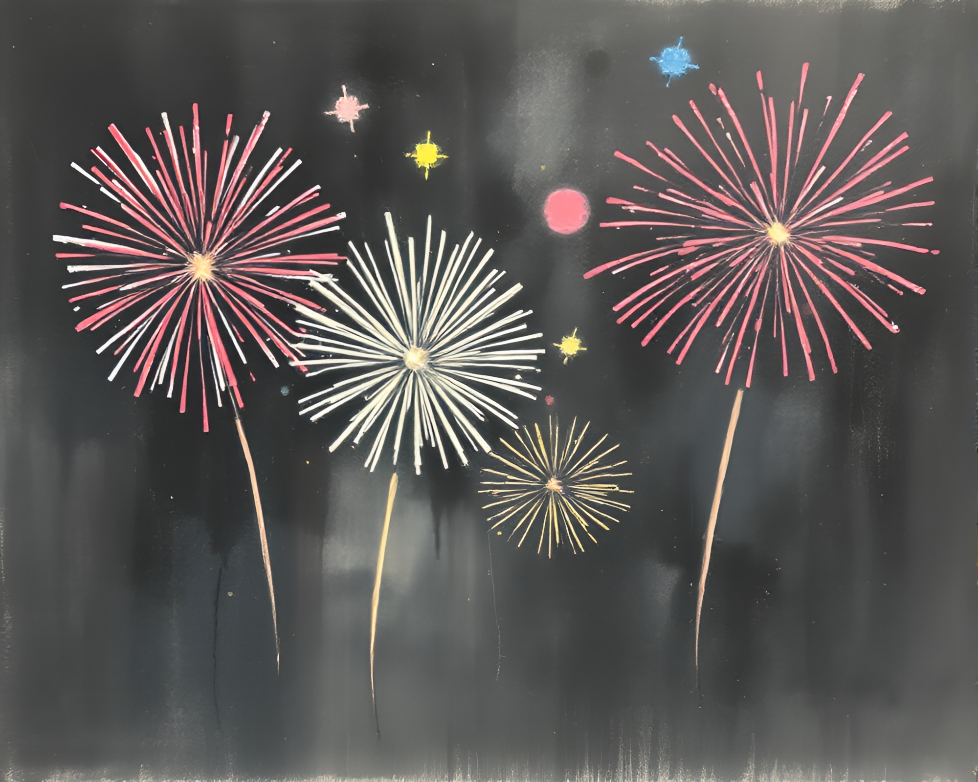 Explosive Fireworks Charcoal Sketch in Muted Pastels – free AI stock image