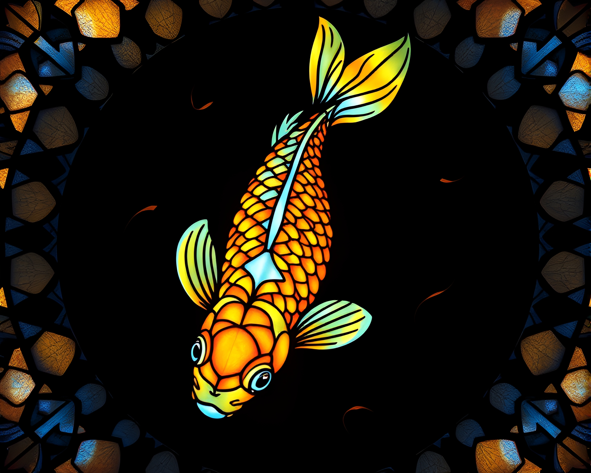 Stained Glass Koi Fish With Phosphorescent Patterns – free AI stock image
