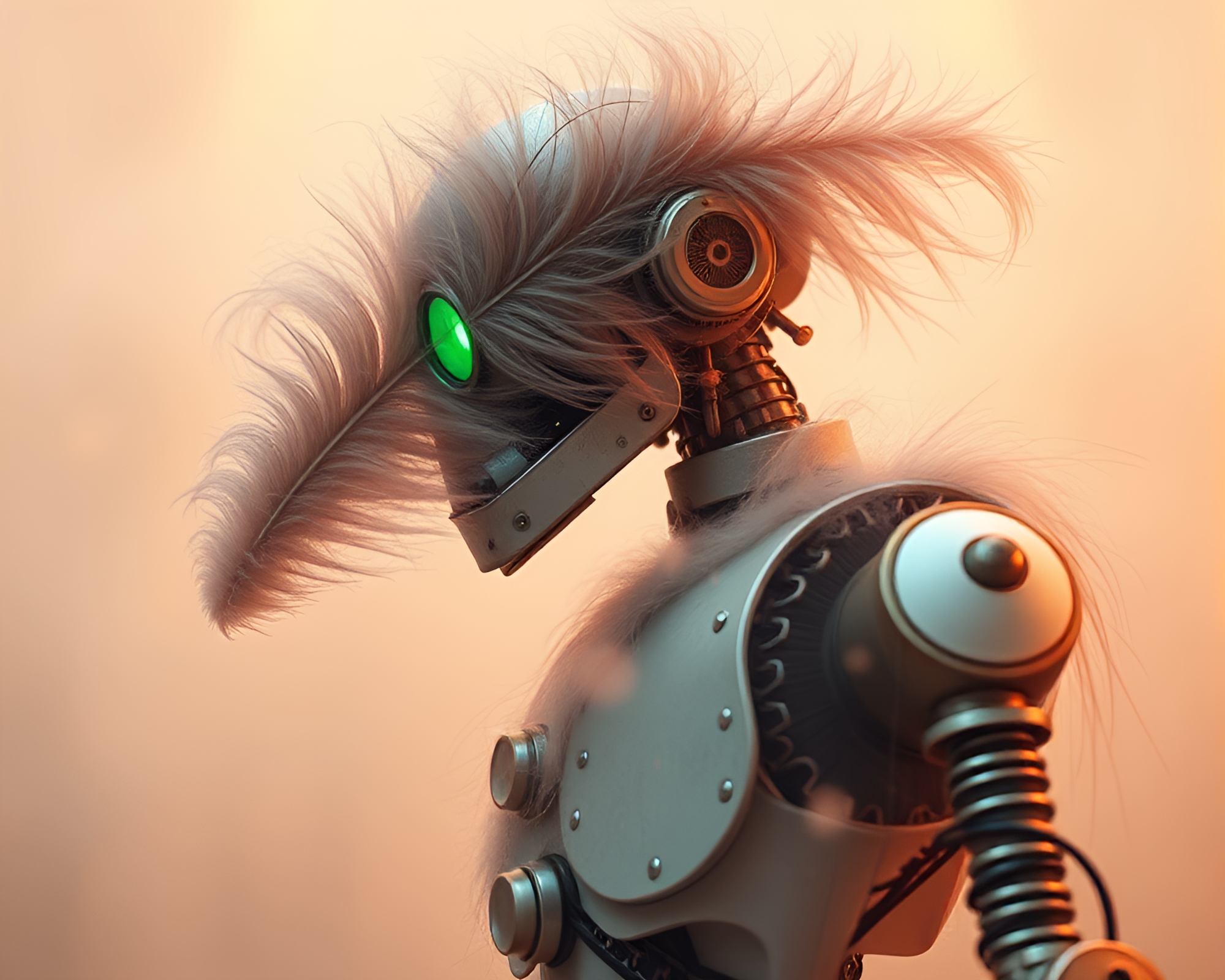Steampunk Robot Feather Dusting Op Art Dream – free AI stock image