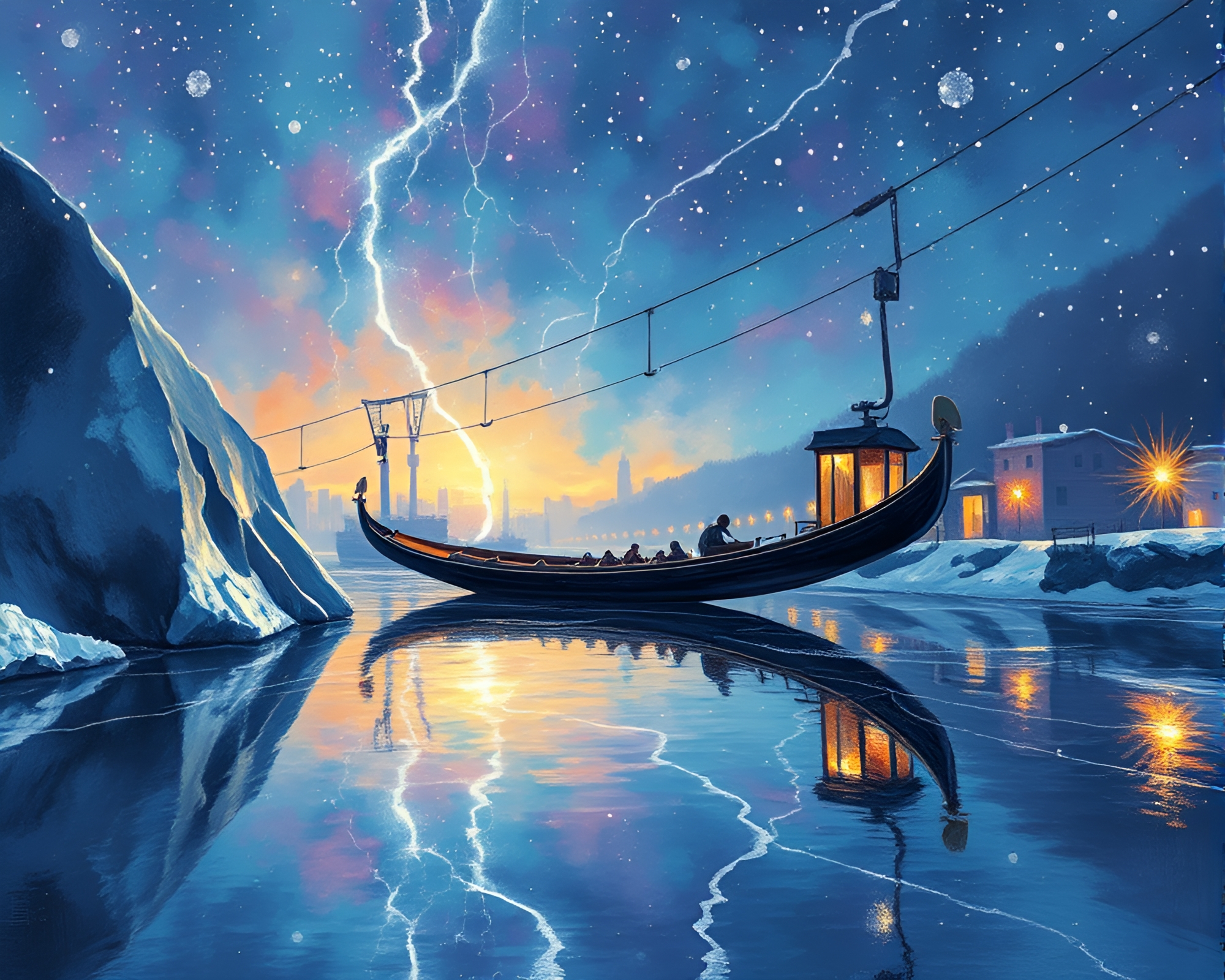 Icy Gondola Lift Reflection in Neural Style – free AI stock image
