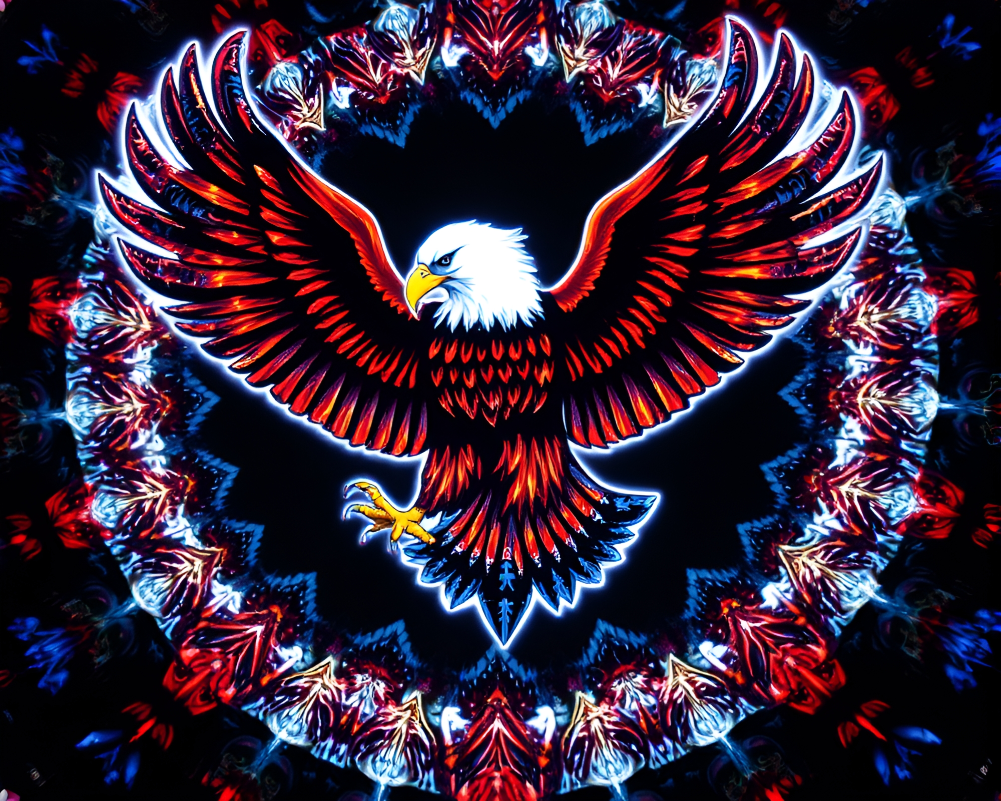 Colorful Kaleidoscope Eagle Street Art with Rim Lighting – free AI stock image