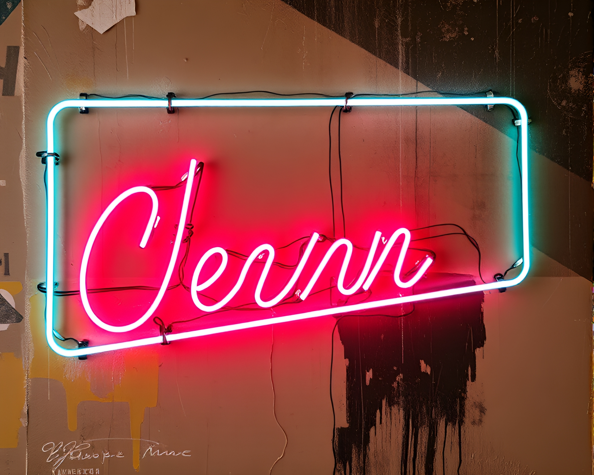Glowing Neon Sign in Etched Mixed Media Art – free AI stock image