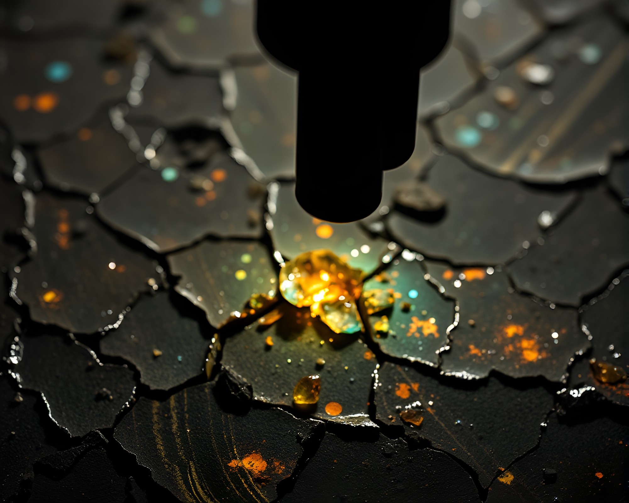 Microscopic Topaz Layers on Cracked Earth – free AI stock image