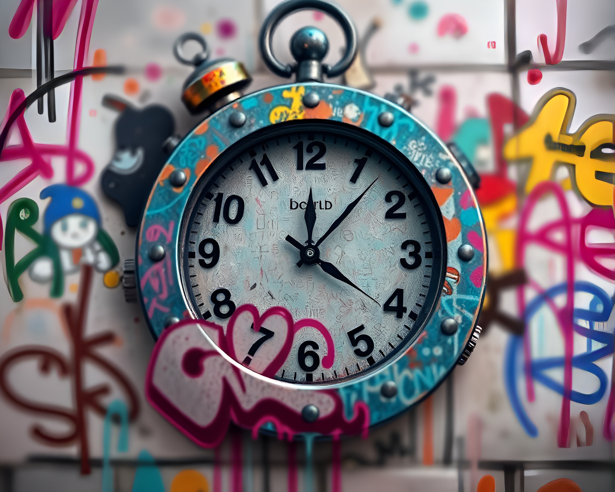 Pastel Graffiti Timepiece in Graphic Novel Style – free AI stock image