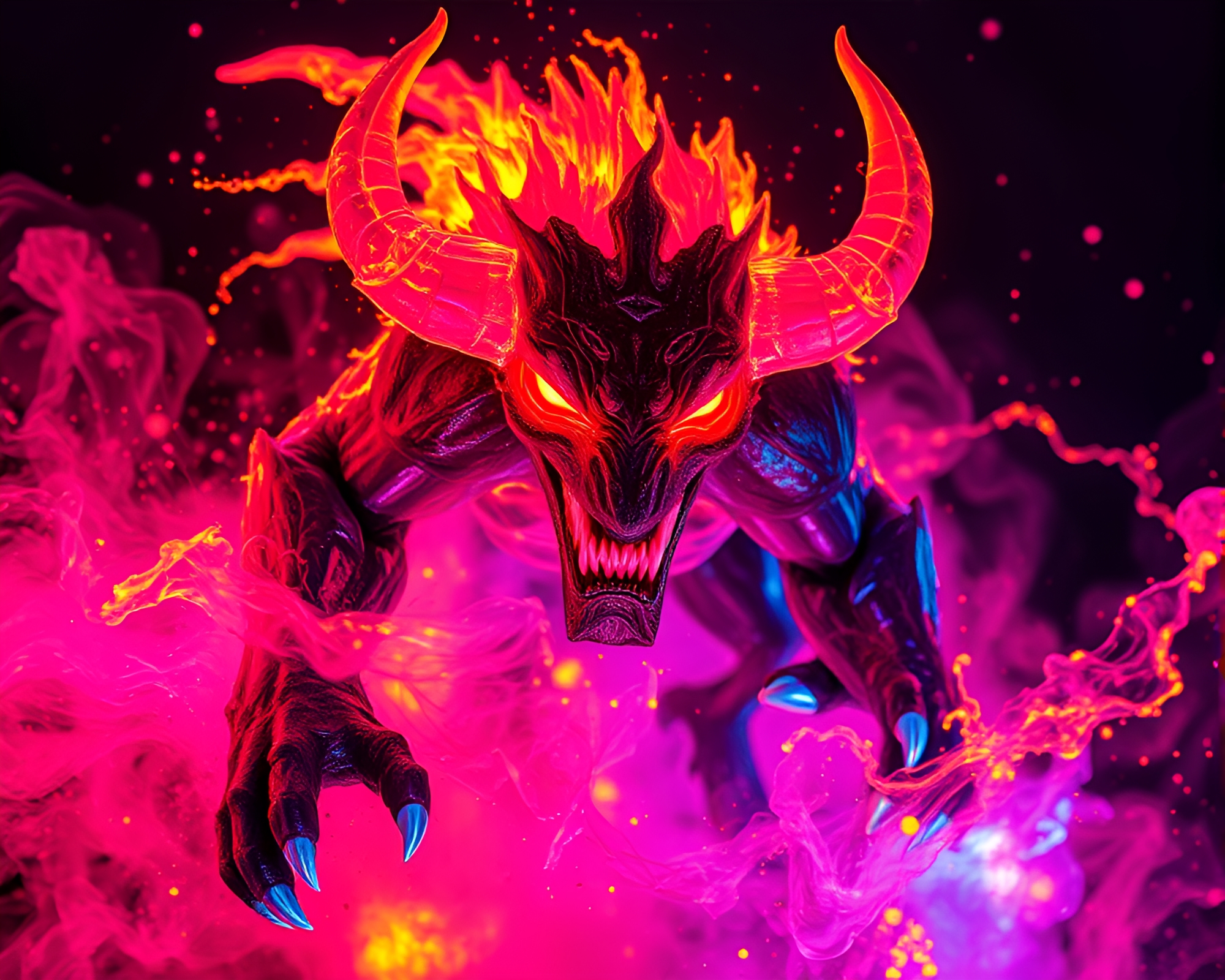 Cerberus Guardian: Fluorescent Ink Splashes – free AI stock image