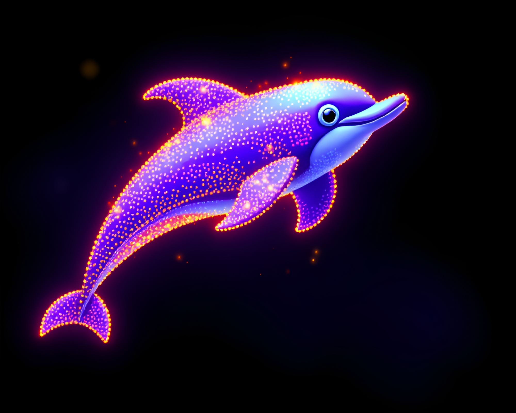 Ultraviolet Dolphin Swirling in Golden Pixelated Spiral – free AI stock image