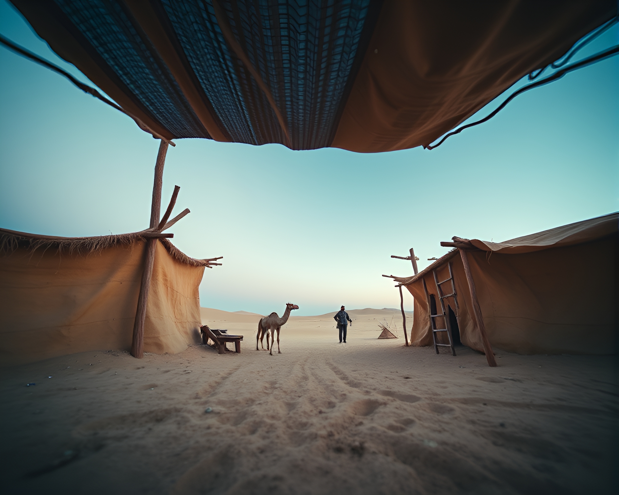 Mud Hut Oasis Cinemagraph – free AI stock image