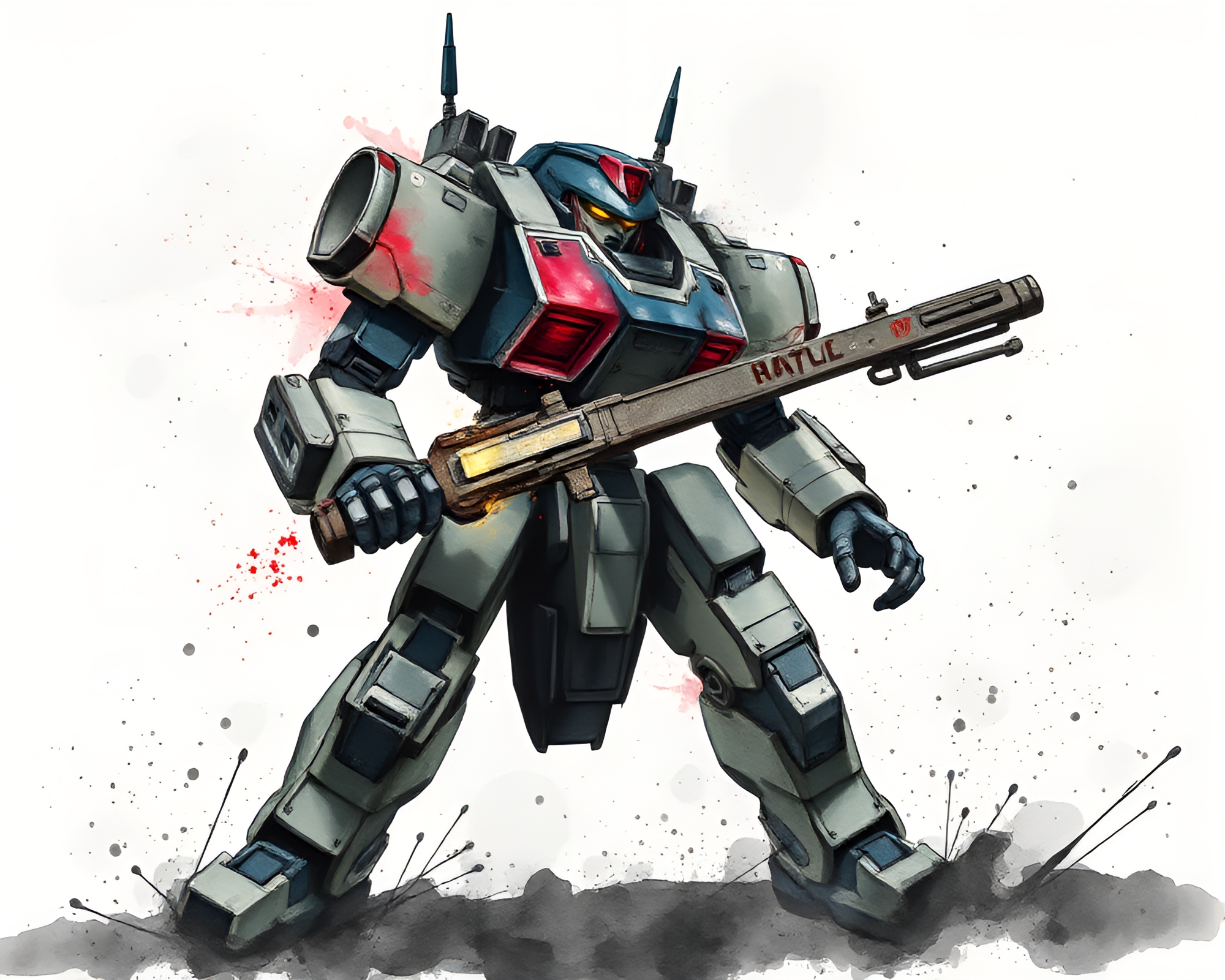 Mech Battles: Shadow Play in Watercolor Wash – free AI stock image