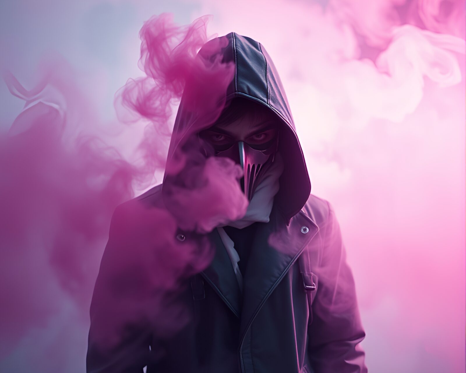 Softbox-lit image of a futuristic figure amidst swirling smoke