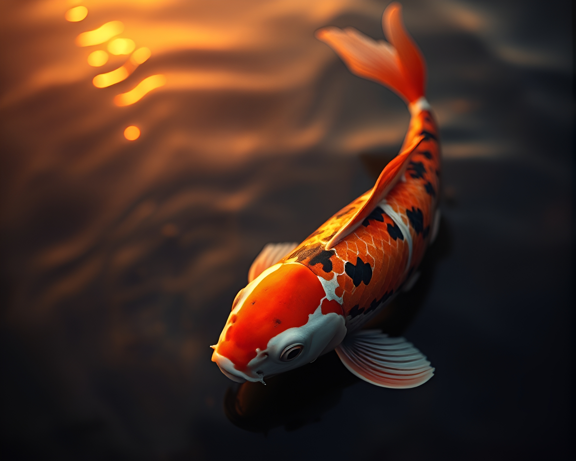 Mesmerizing Koi Fish Pond at Golden Hour Dusk – free AI stock image