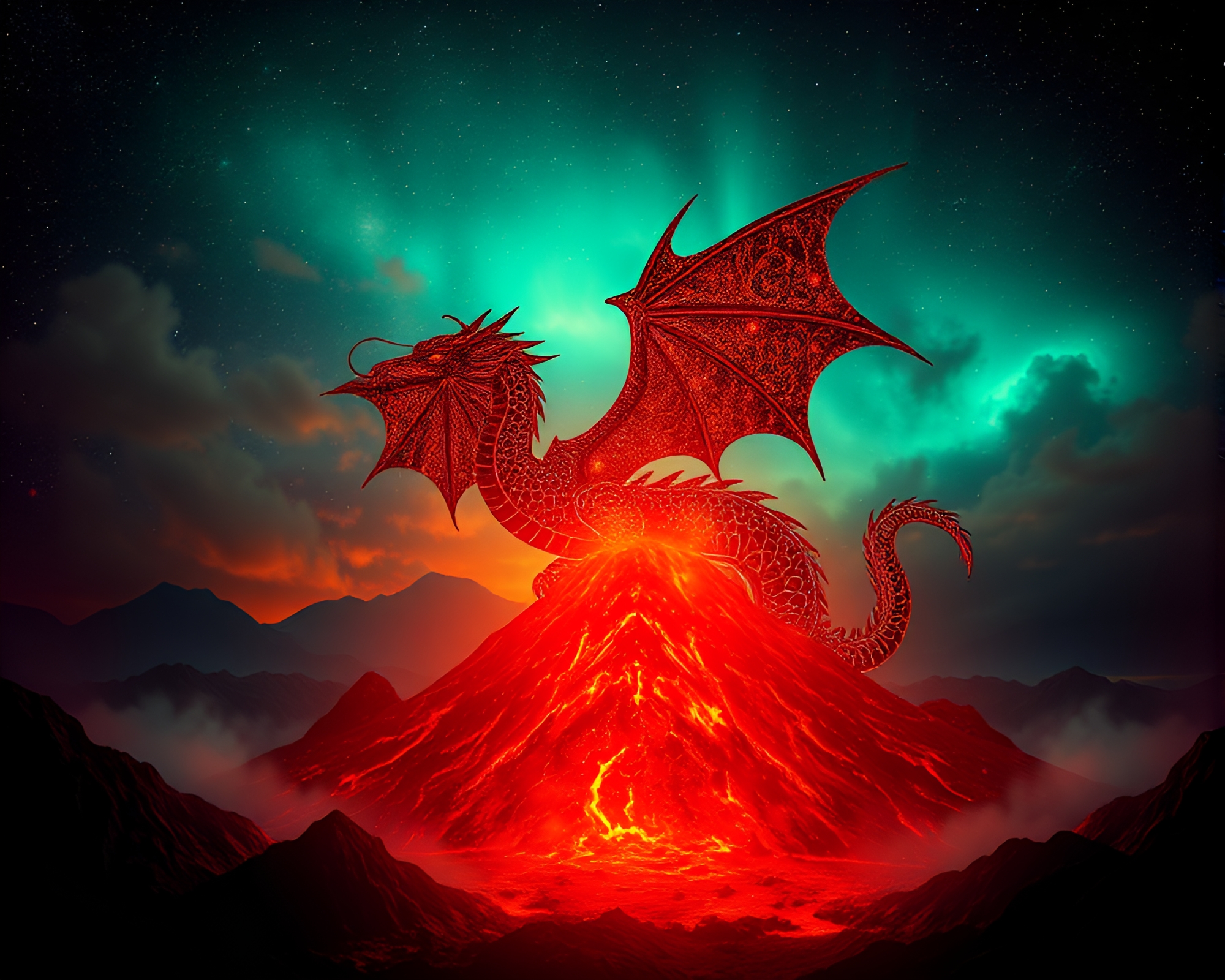Celestial Dragon Unleashing Volcanic Fury – free AI stock image