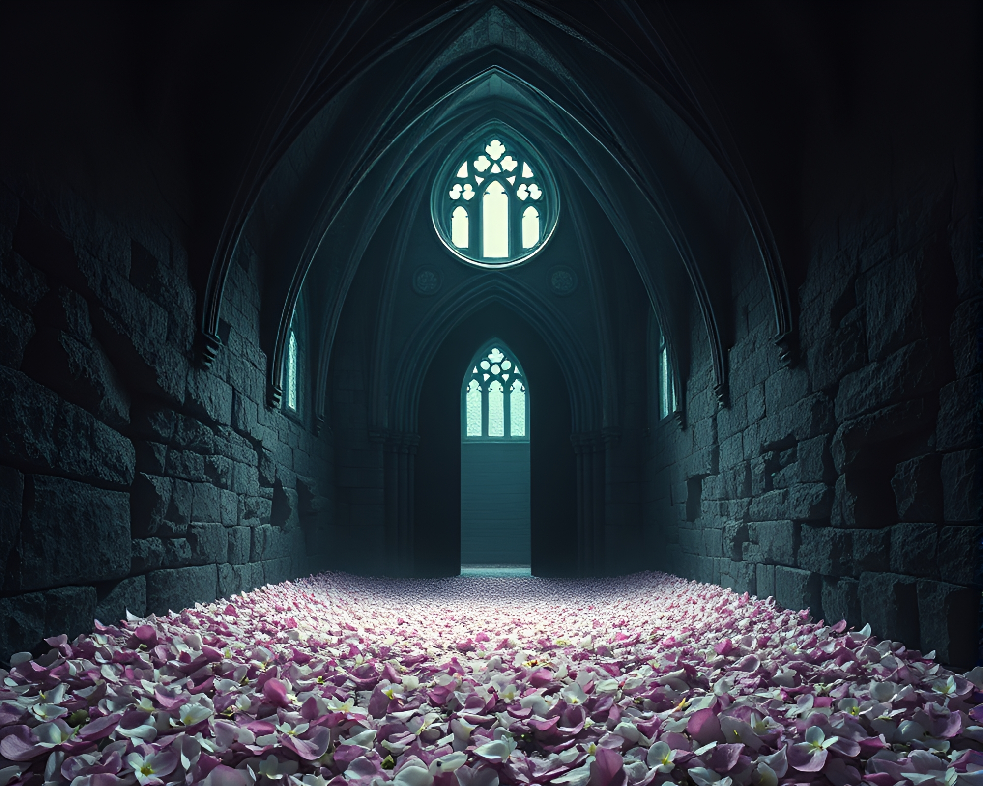Gothic Cathedral Encased in Flower Petals – free AI stock image