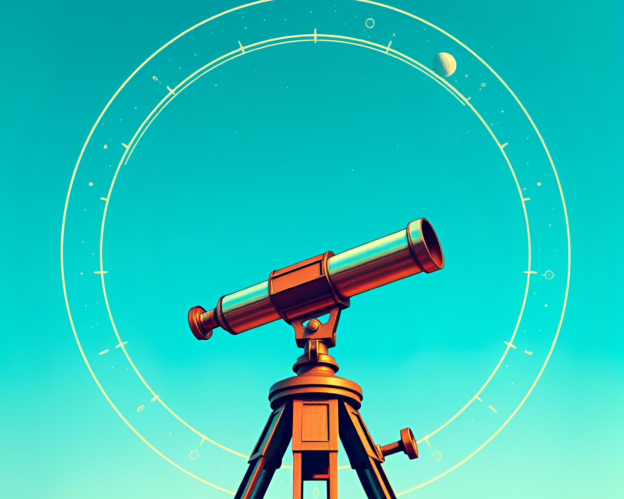 Vintage Telescope Framed in Architectural Planetary Pastel Flash Art – free AI stock image