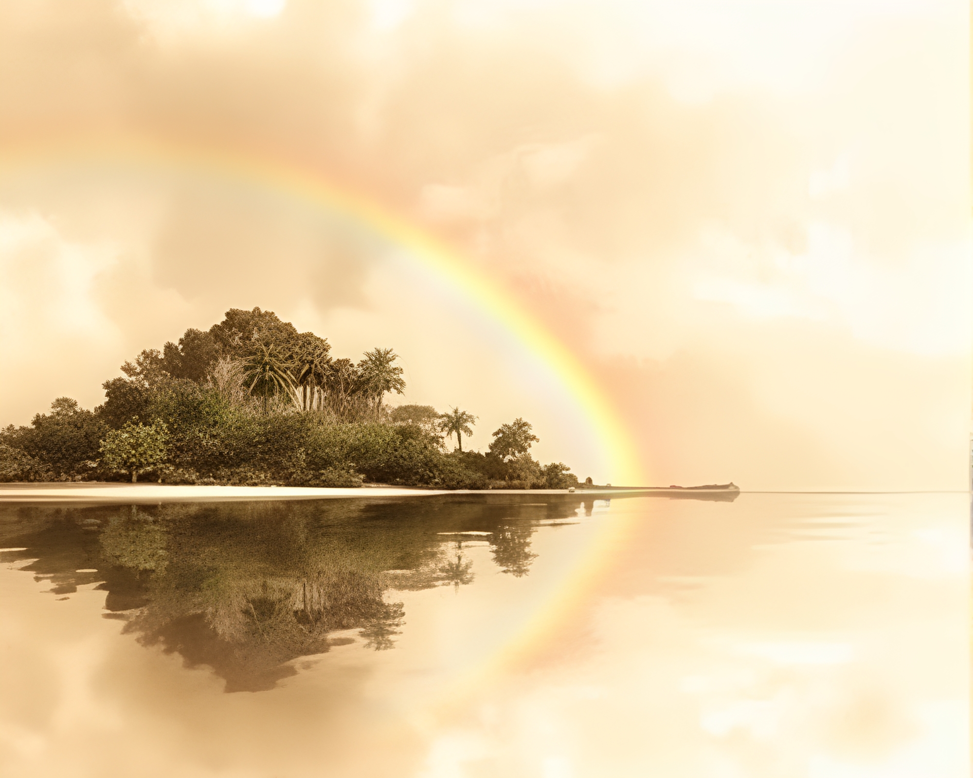 Rainbow Refraction over Sepia Toned Island – free AI stock image
