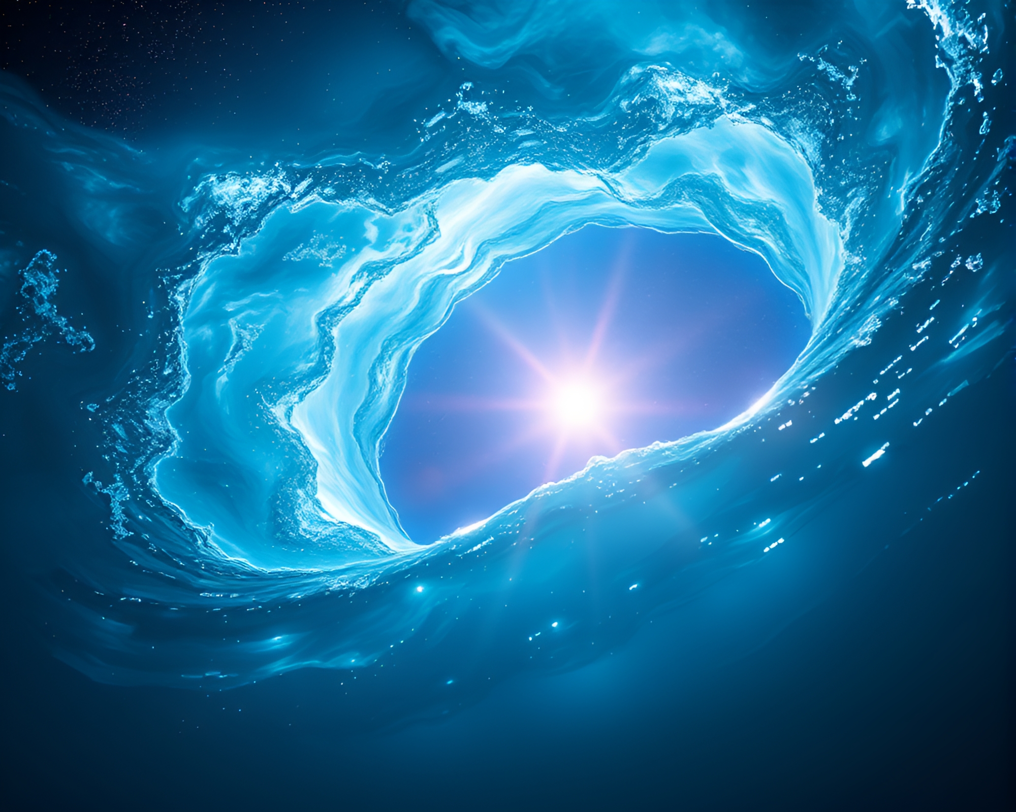 Interdimensional Portal on Ocean Blue Horizon with Lens Flare – free AI stock image