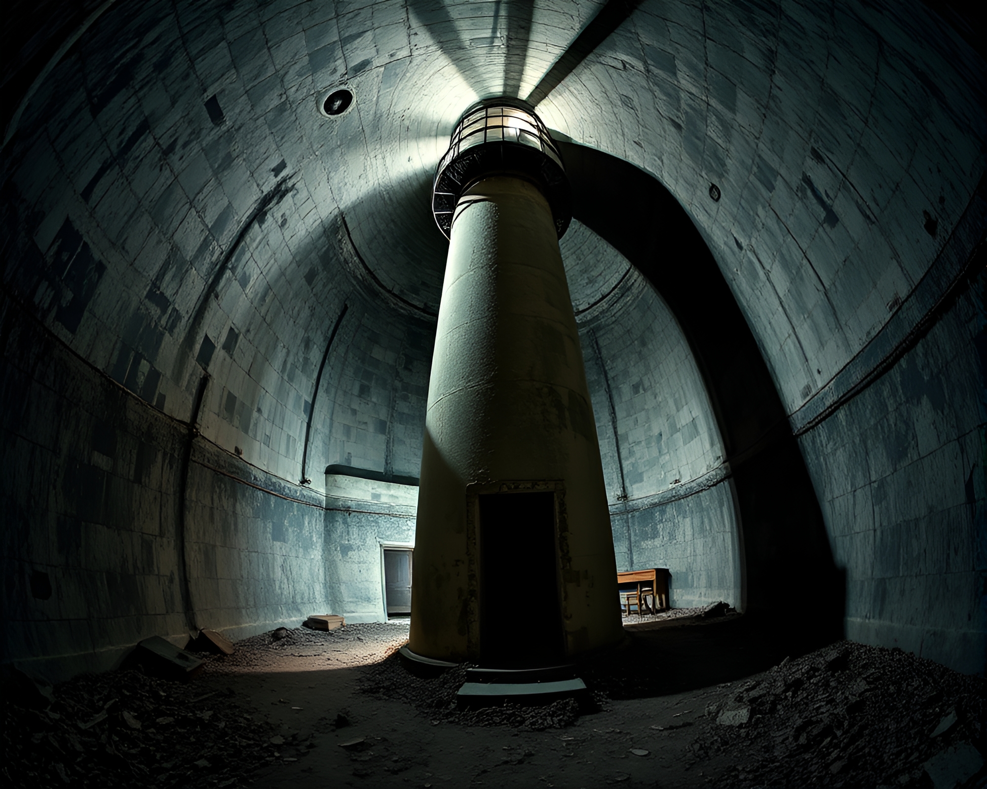Eerie Abandoned Lighthouse in X-ray Torchlight – free AI stock image