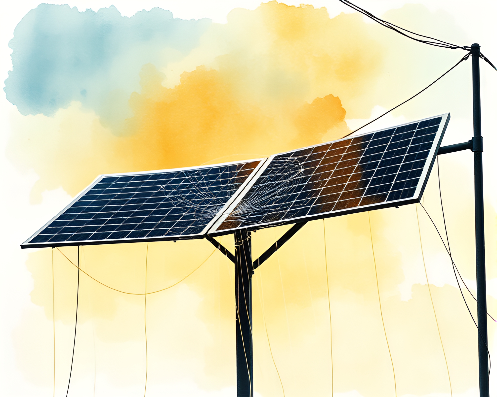 Sunlit Cobweb Veiled Solar Panels Array – free AI stock image