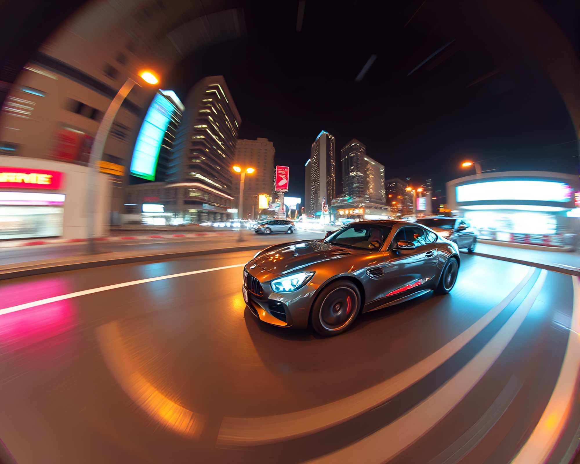 Futuristic Hover Car under Op Art Fisheye Effect – free AI stock image