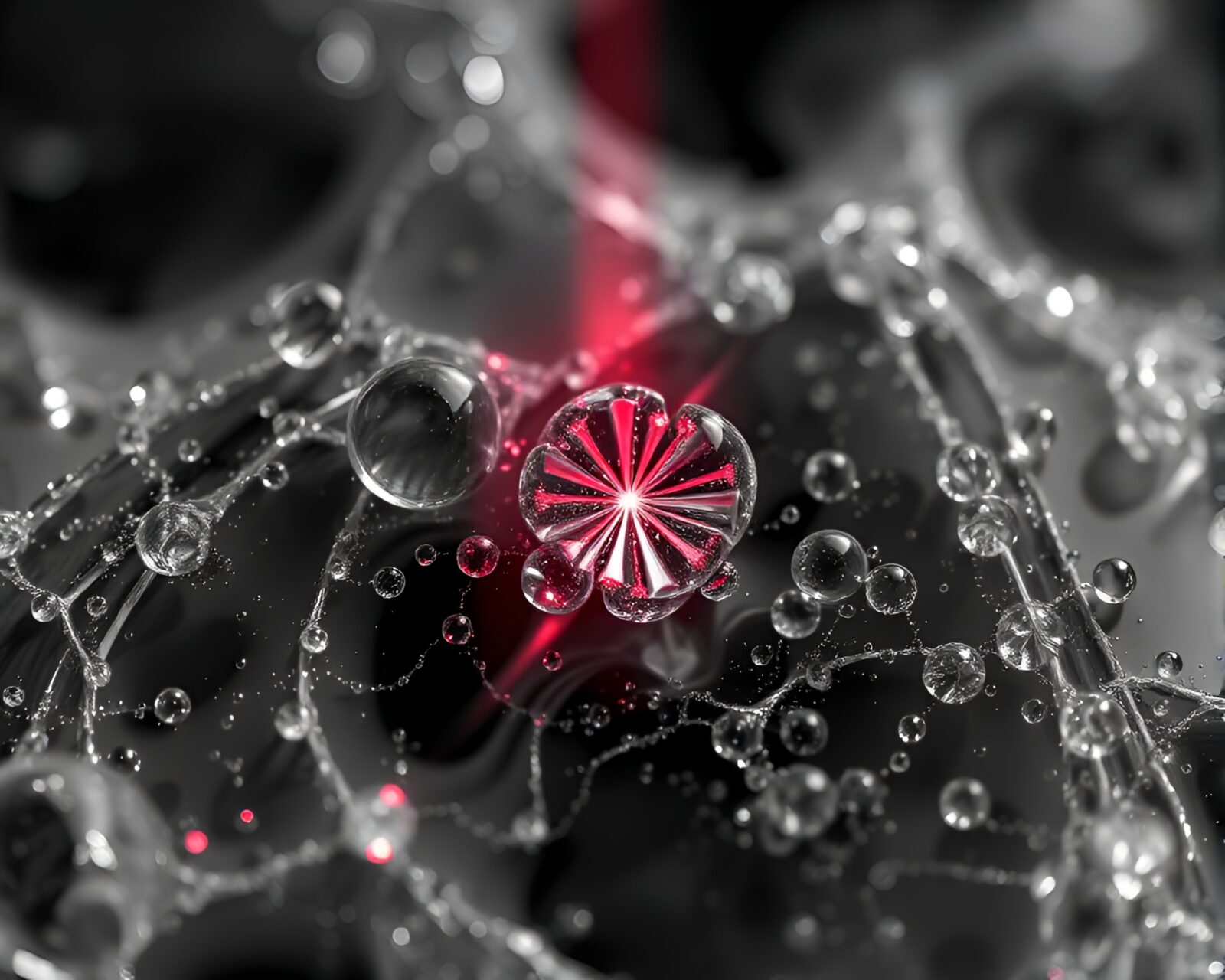 Graphite gray mood, laser sword reflecting off wet glass beads