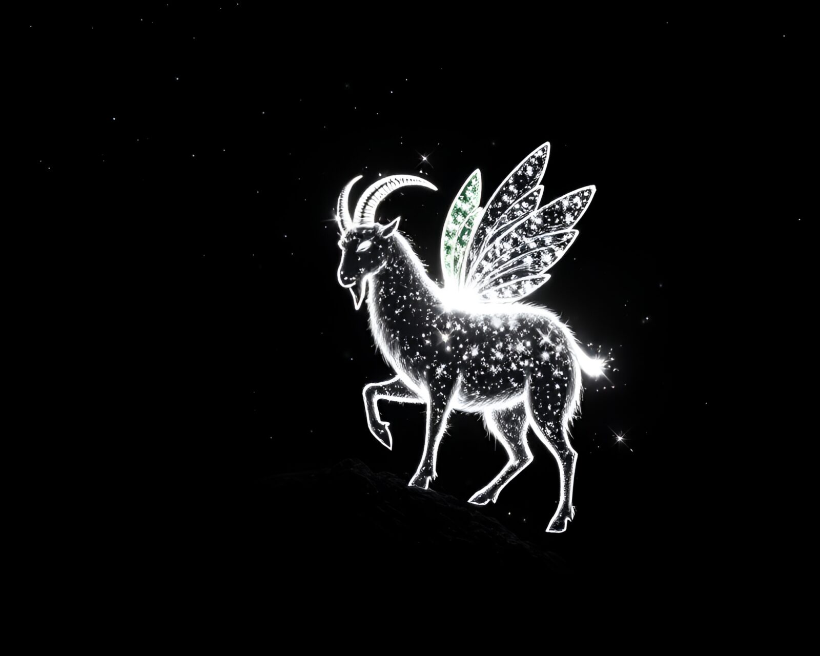 Mysterious mountain goat bathed in enchanting fairy light