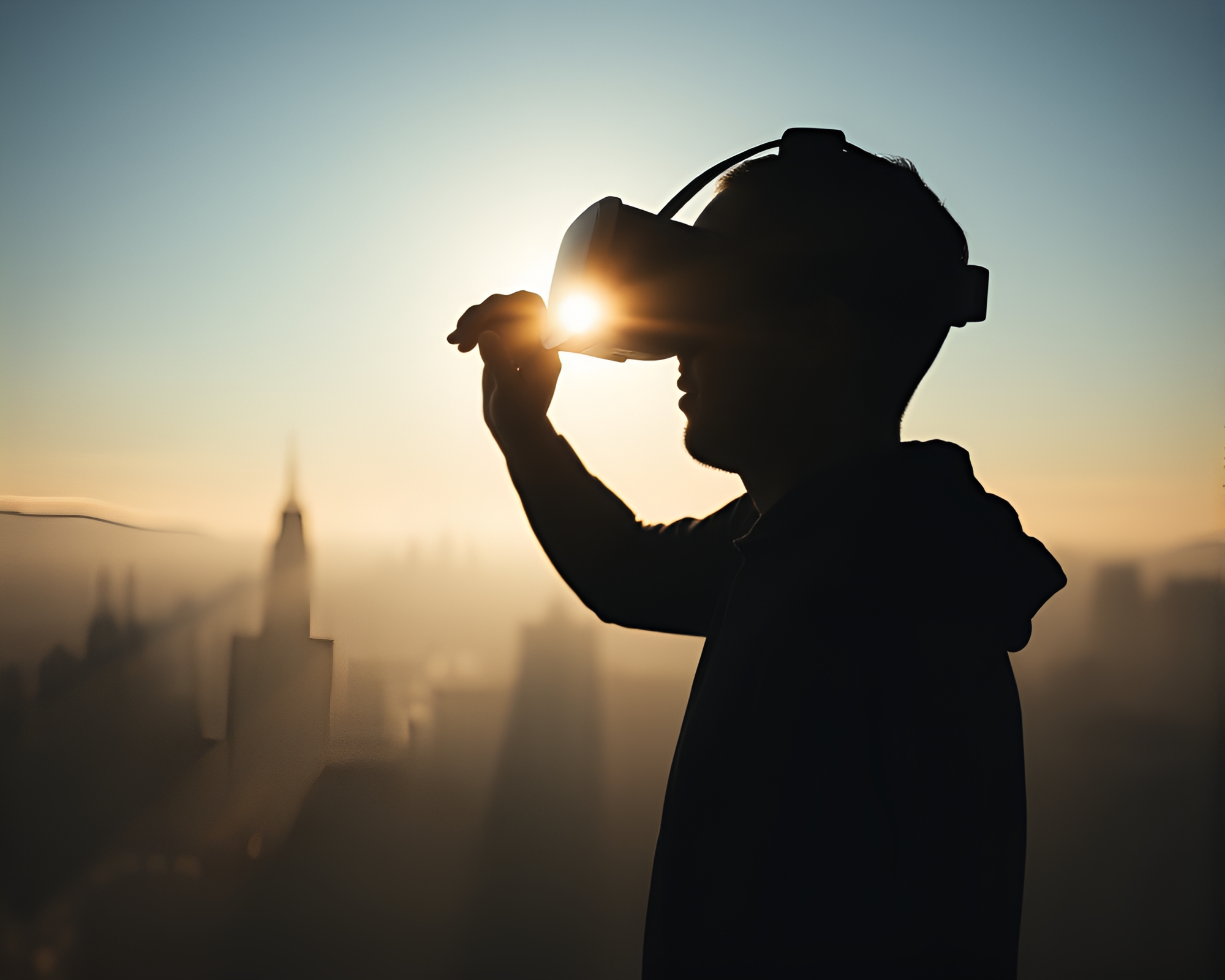 Silhouetted Virtual Reality Hub in Midday Negative Space – free AI stock image