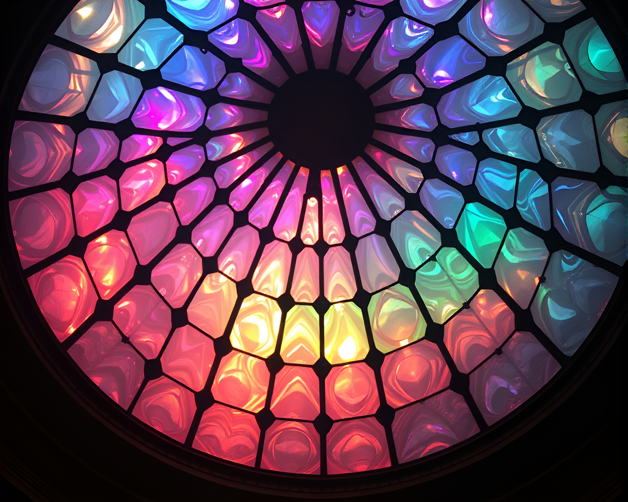 Iridescent Soap Film Envelops Algorithmic Stained Glass Dome – free AI stock image