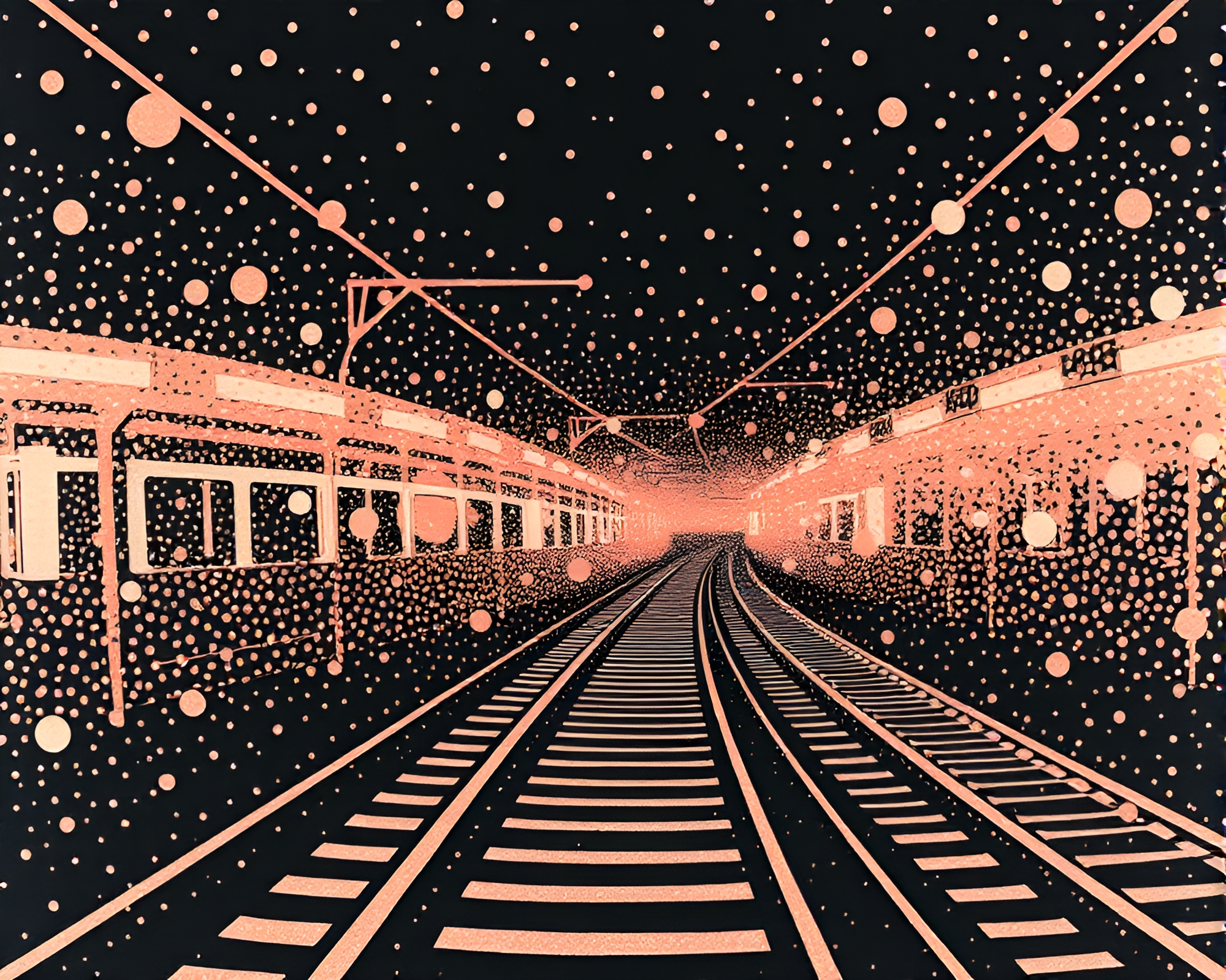 Monorail in Rose Gold Tenebrism Screenprint Art – free AI stock image