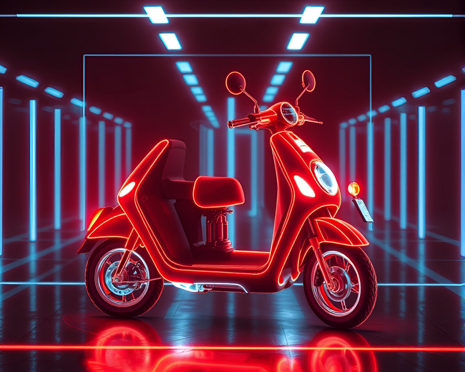 Futuristic scene of an electric scooter under X-ray view