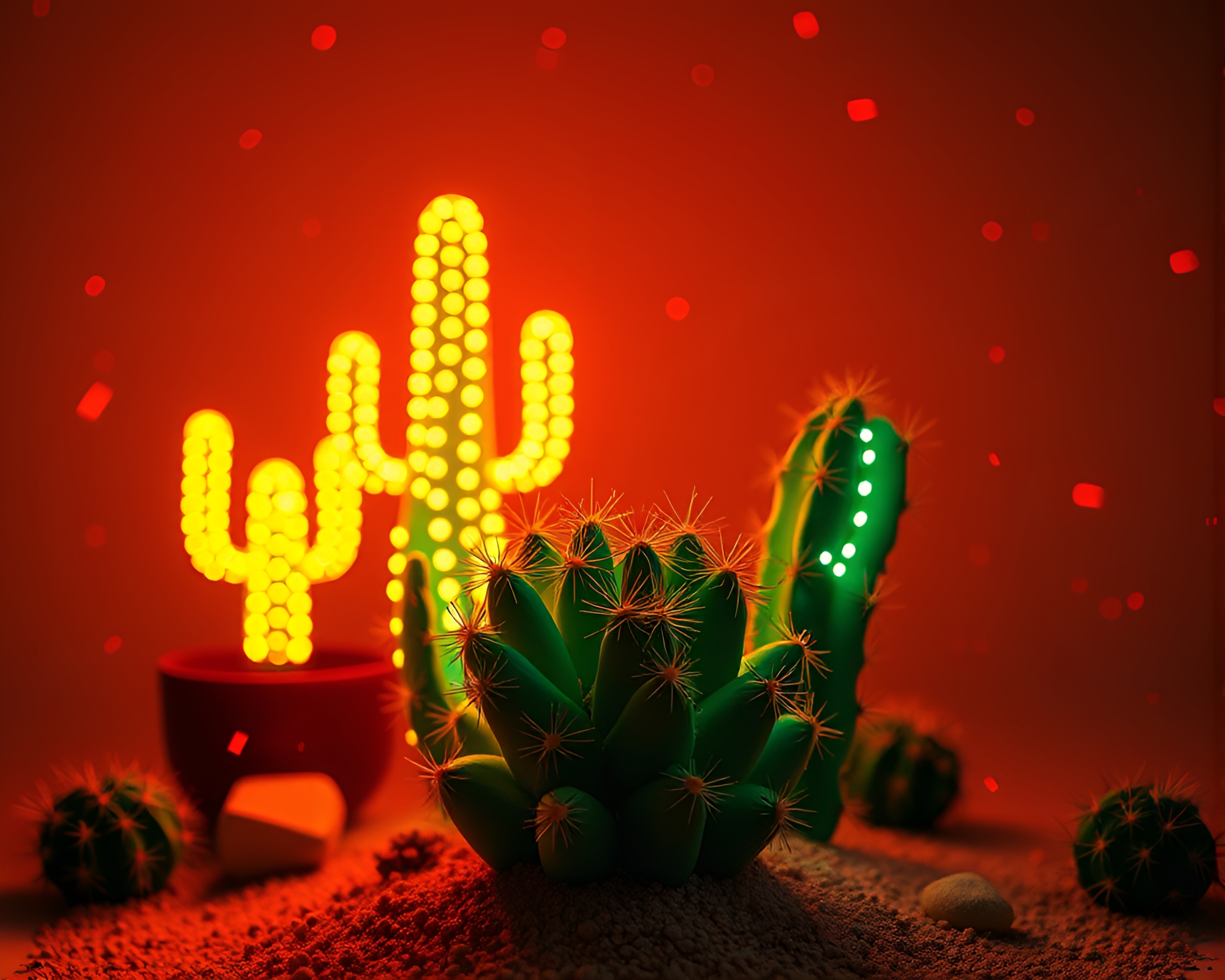 Maximalist Neon Cactus Glow in Dust Moted Light – free AI stock image