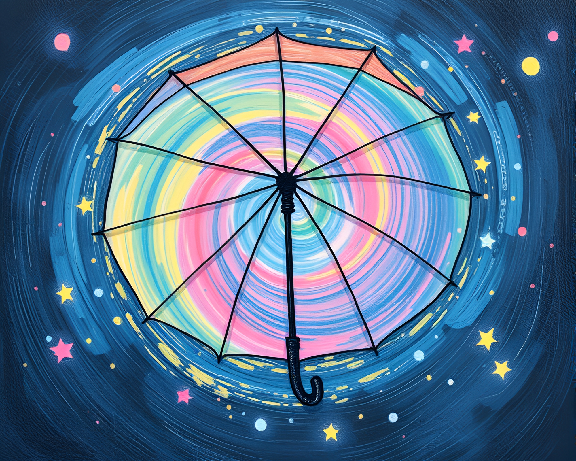Fingerprint Swirl Umbrella Under Pastel Planetary Sky – free AI stock image