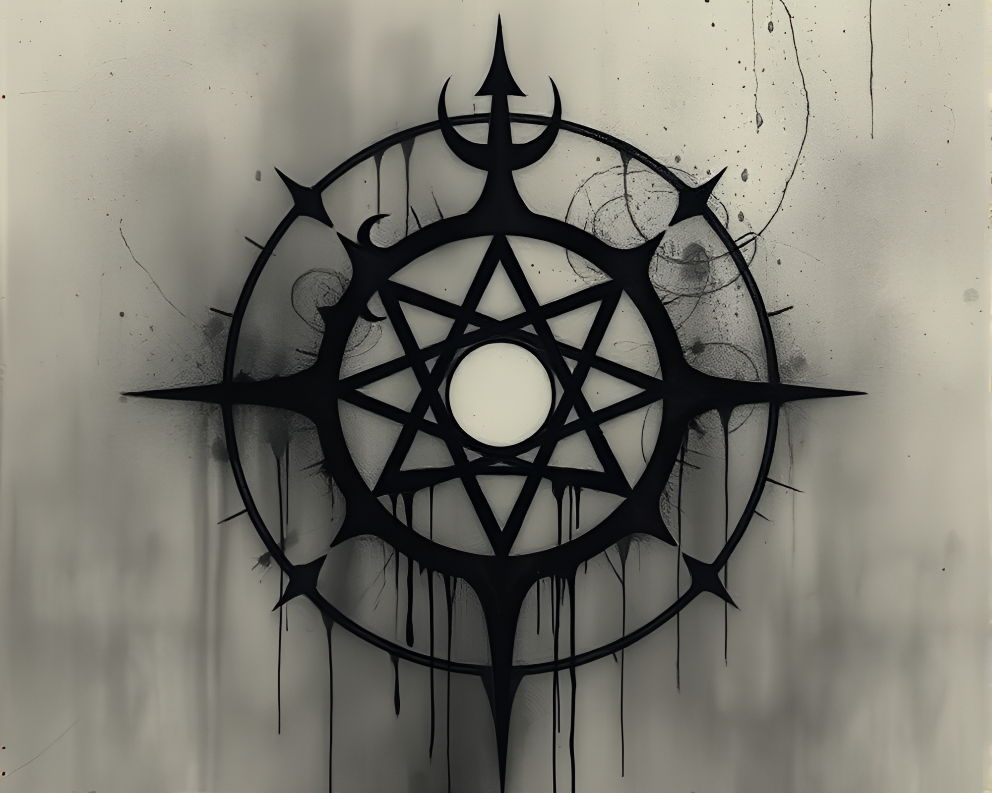 Esoteric sigil etched in desaturated acrylic spatters – free AI stock image