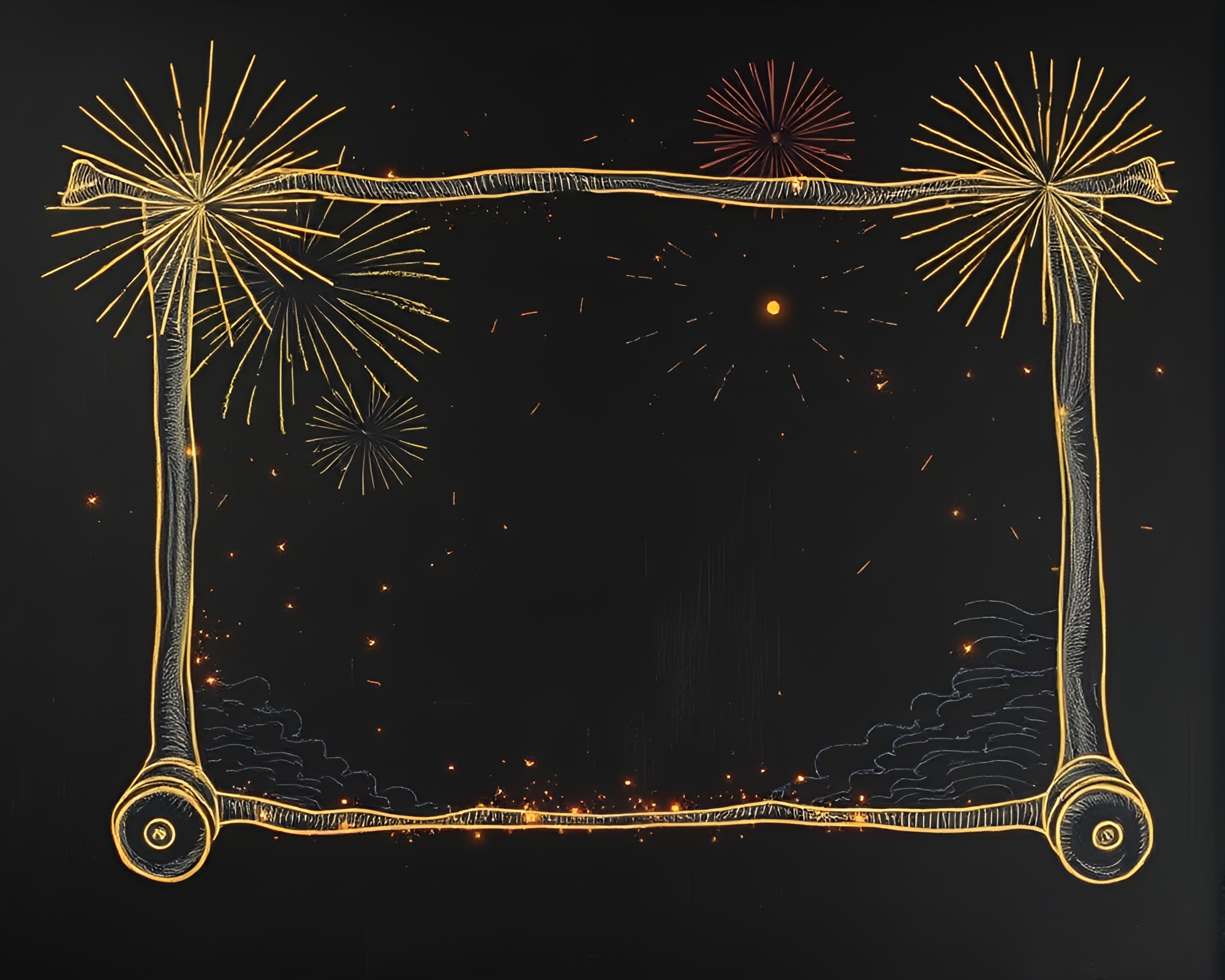 Ancient Scroll Unveiled: Festival Fireworks Etchings – free AI stock image