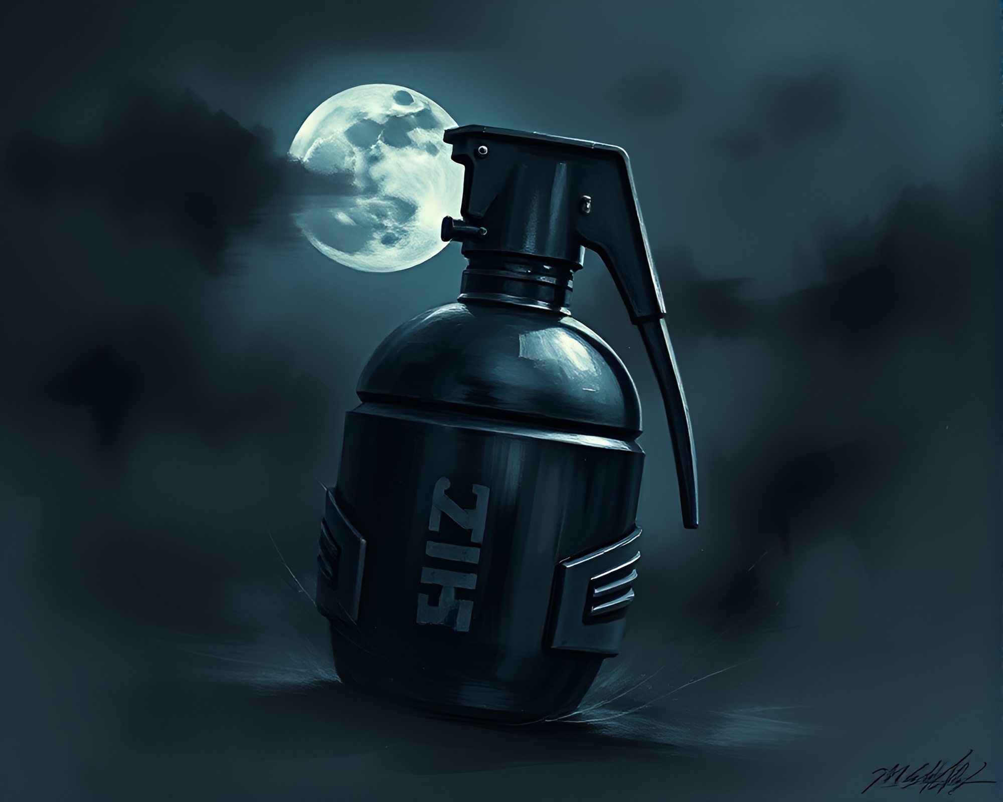 Moonlit Dystopian Antimatter Grenade Explosion Art – free AI stock image