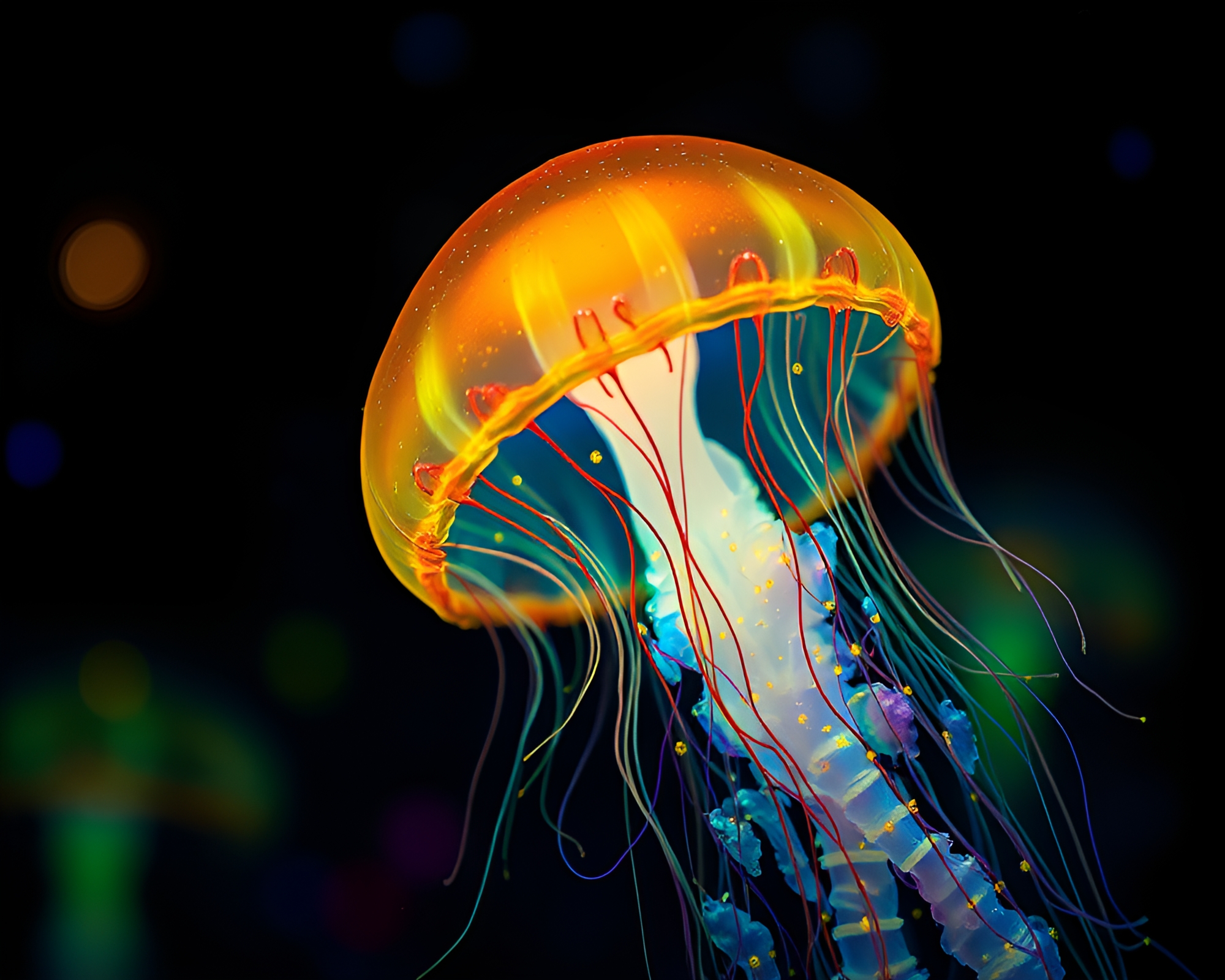 Bioluminescent Jellyfish Close-Up at Festival of Fireworks – free AI stock image