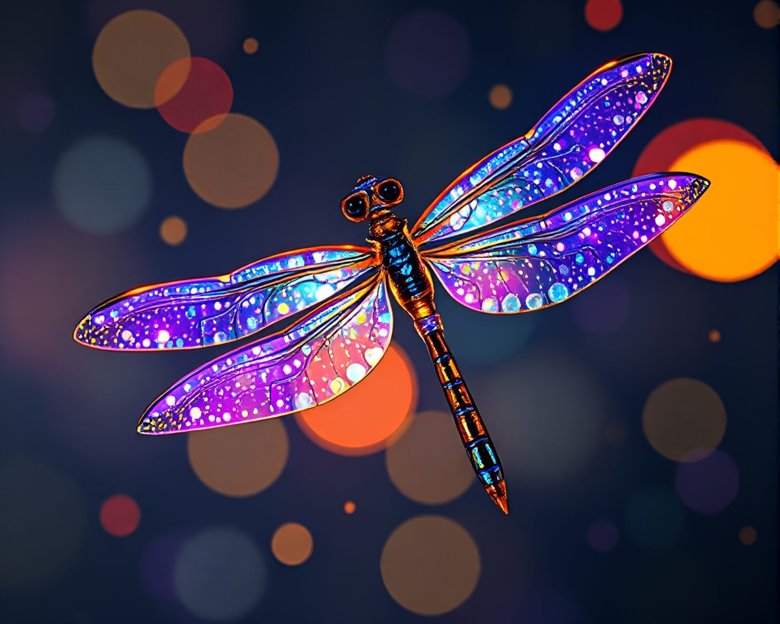 Beautiful dragonfly hologram surrounded by light leaks and sgraffito details