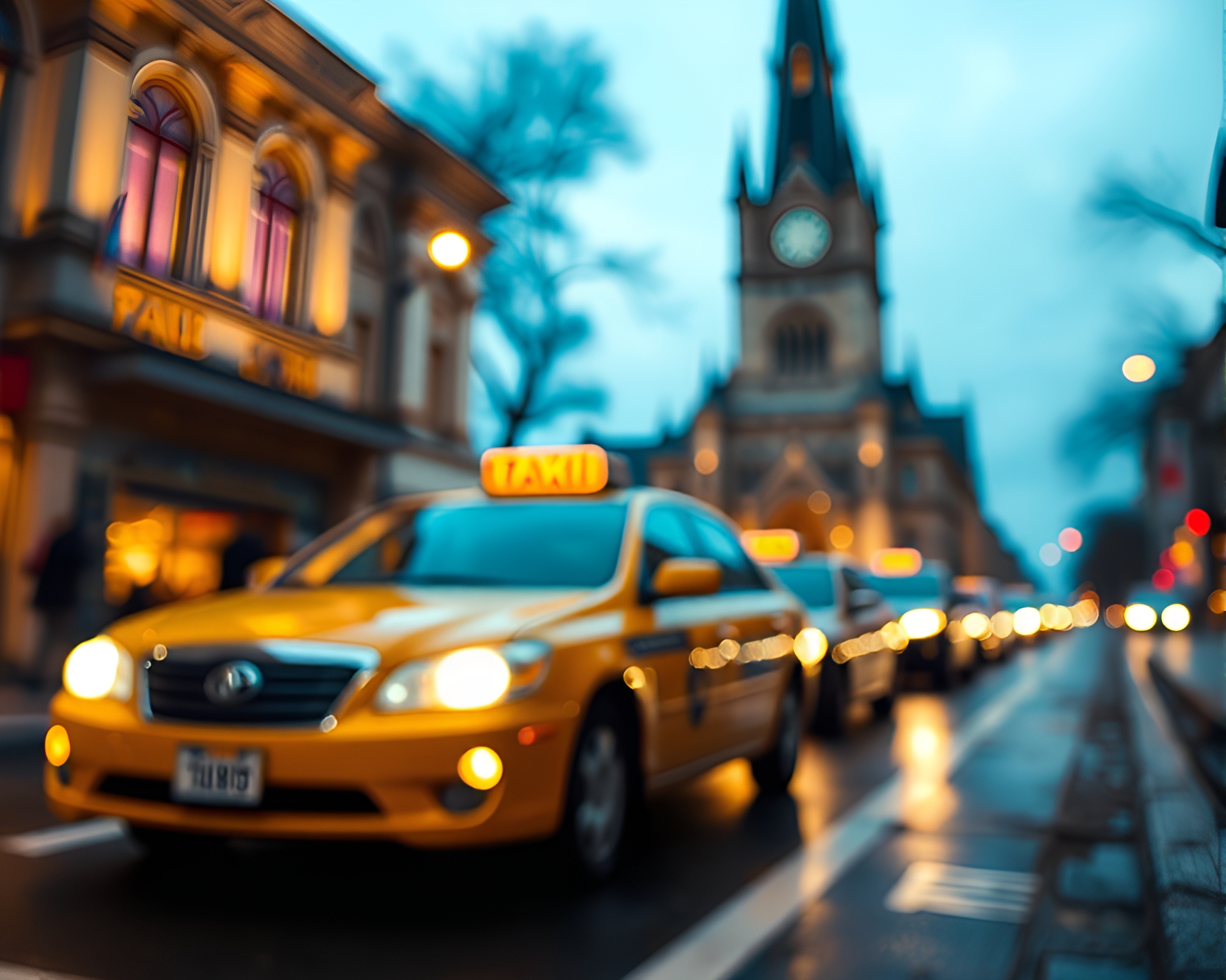 Cityscape Taxi Bracelet Streaks Cathedral Light – free AI stock image
